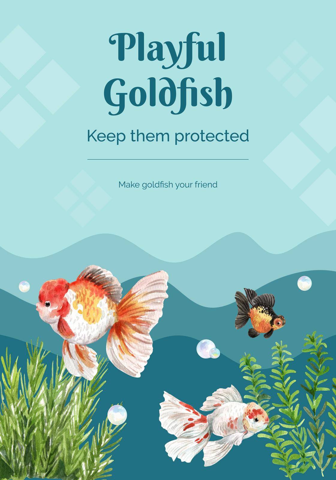 Poster template with gold fish concept,watercolor style. by Photographeeasia