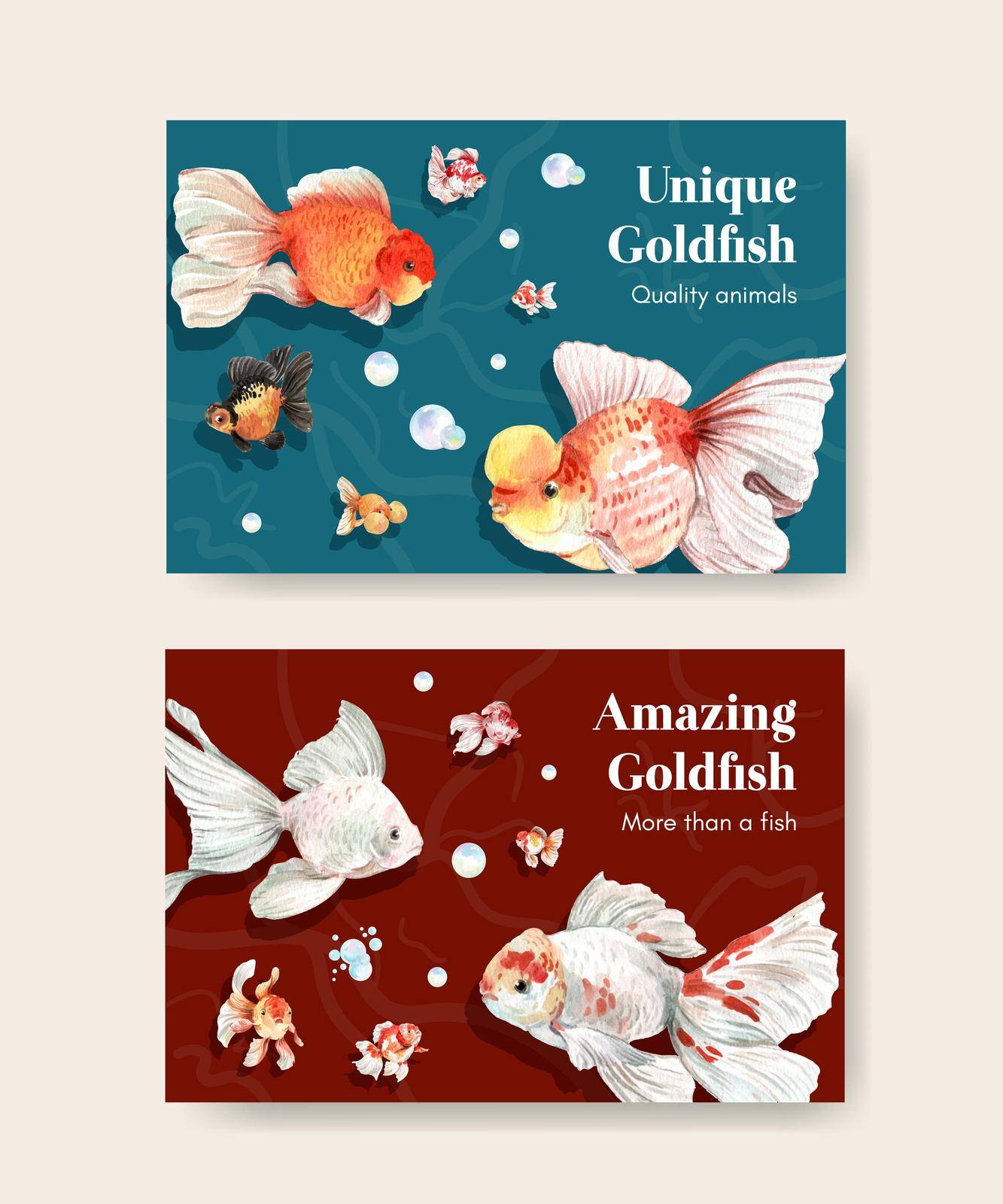 Facebook template with gold fish concept,watercolor style.