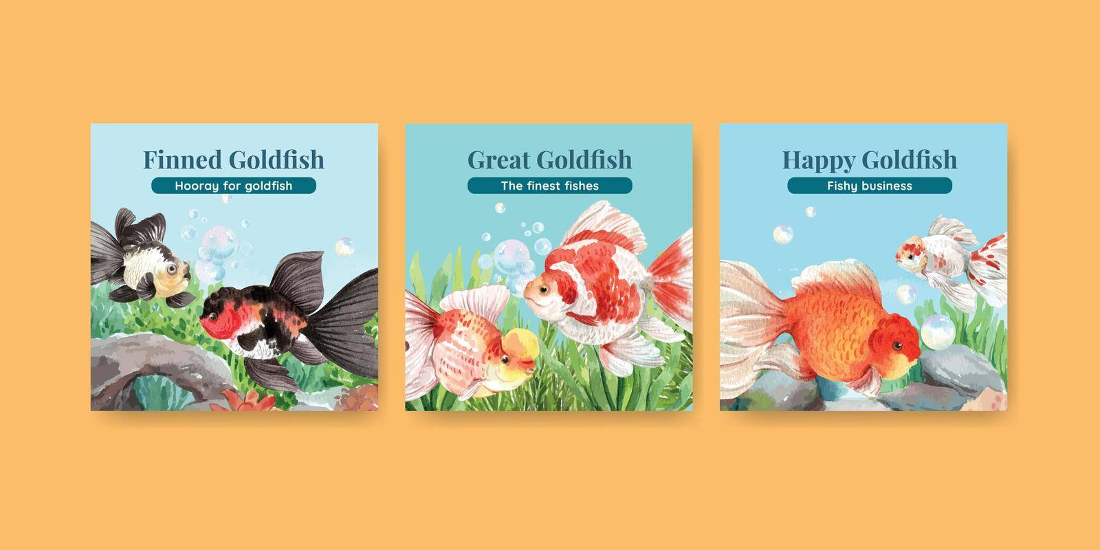 Banner template with gold fish concept,watercolor style.