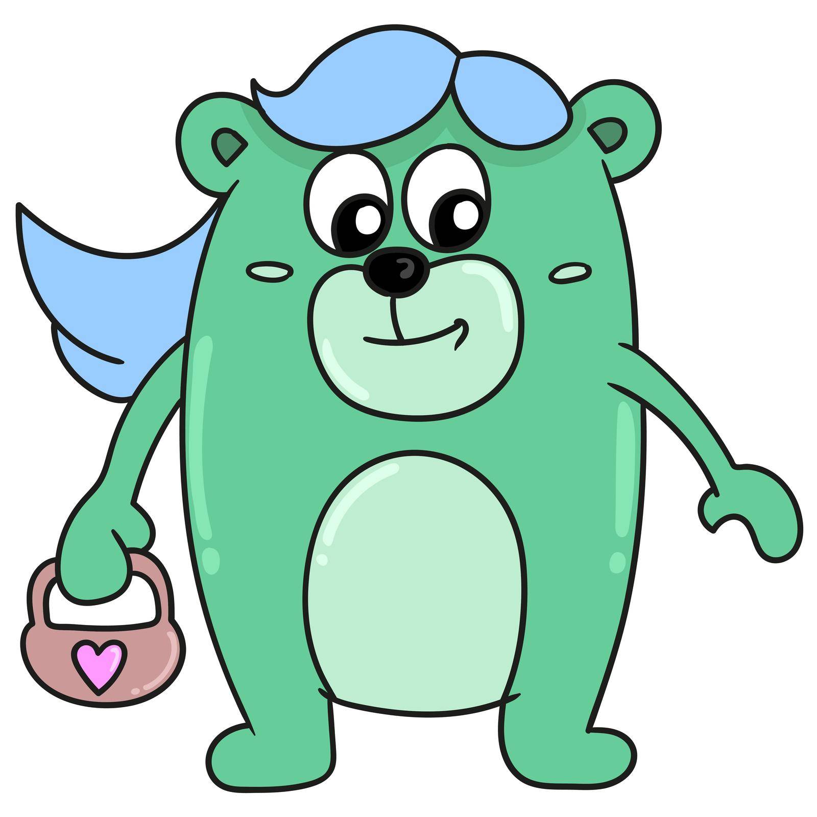 cute creature is on the go shopping. cartoon caharacter cute doodle draw