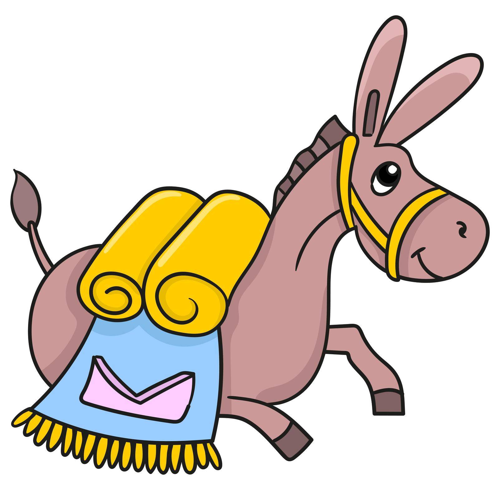 a donkey carrying merchandise. cartoon caharacter cute doodle draw