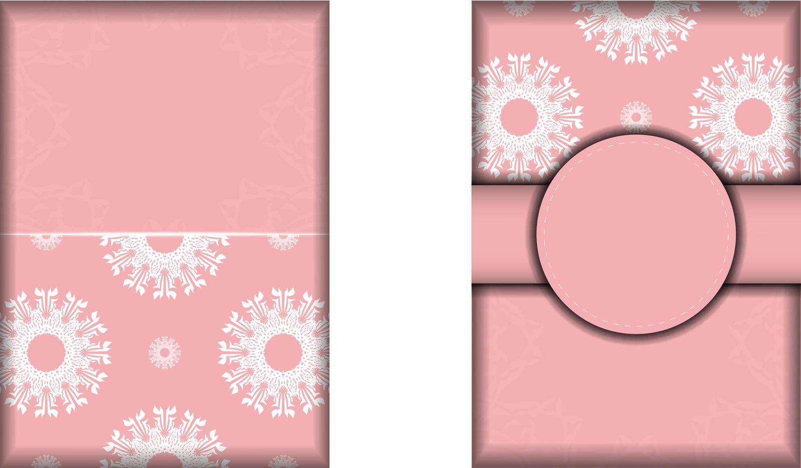 Leaflet pink color with mandala white pattern for your design.