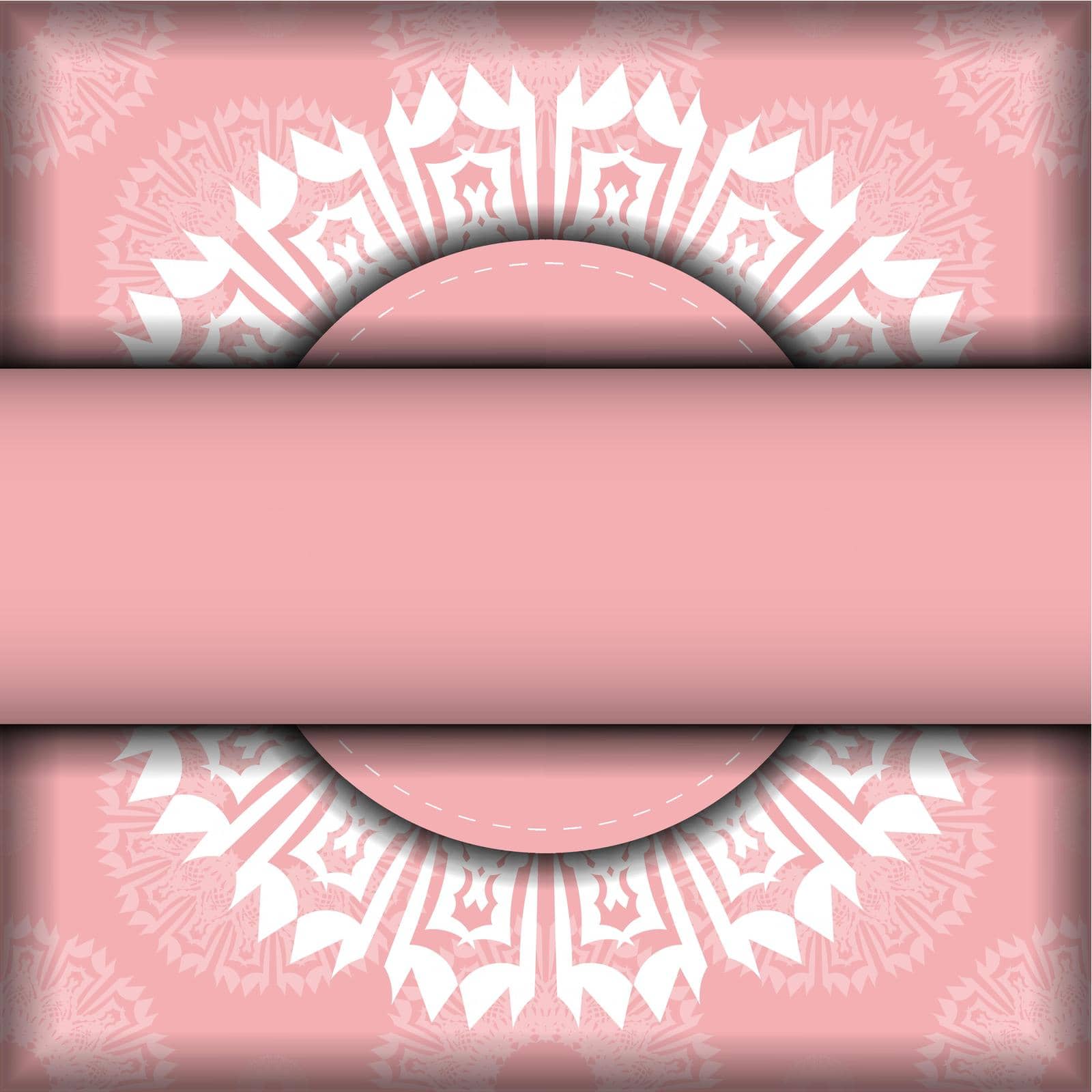 Leaflet in pink with Greek white pattern prepared for typography.