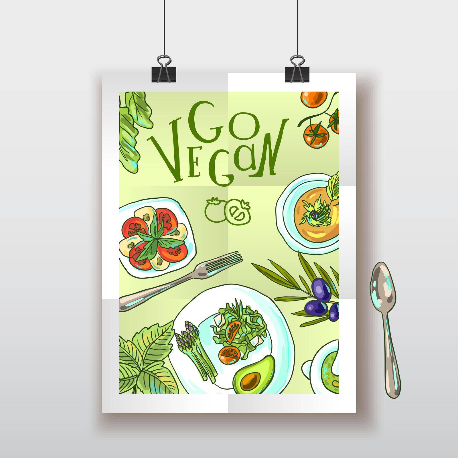 vegetarian food illustration- beautiful hand drawn poster