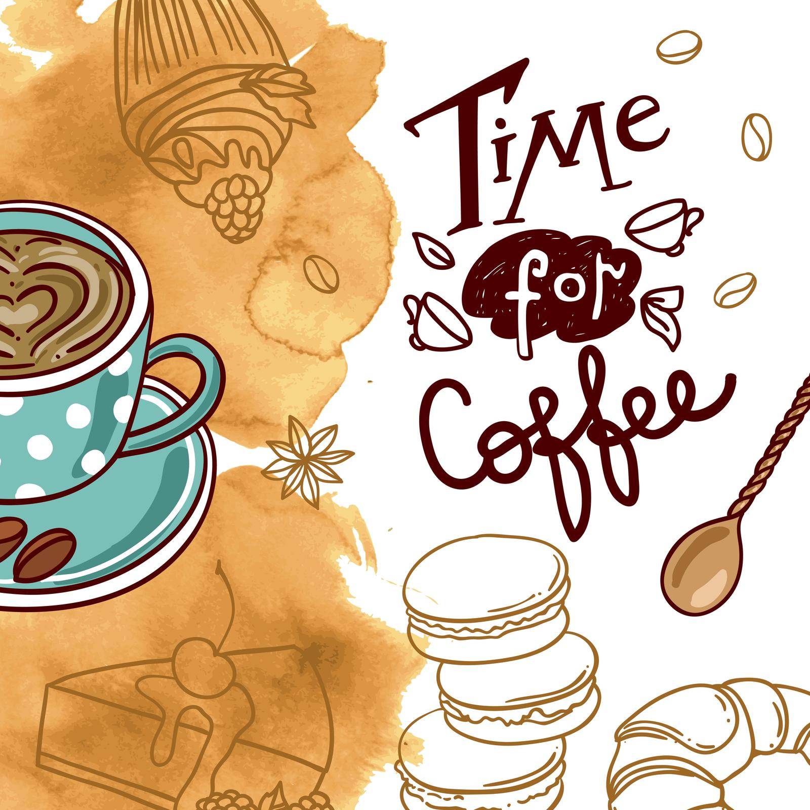 Beautiful hand drawn vector illustration coffee and sweets.  by steshnikova