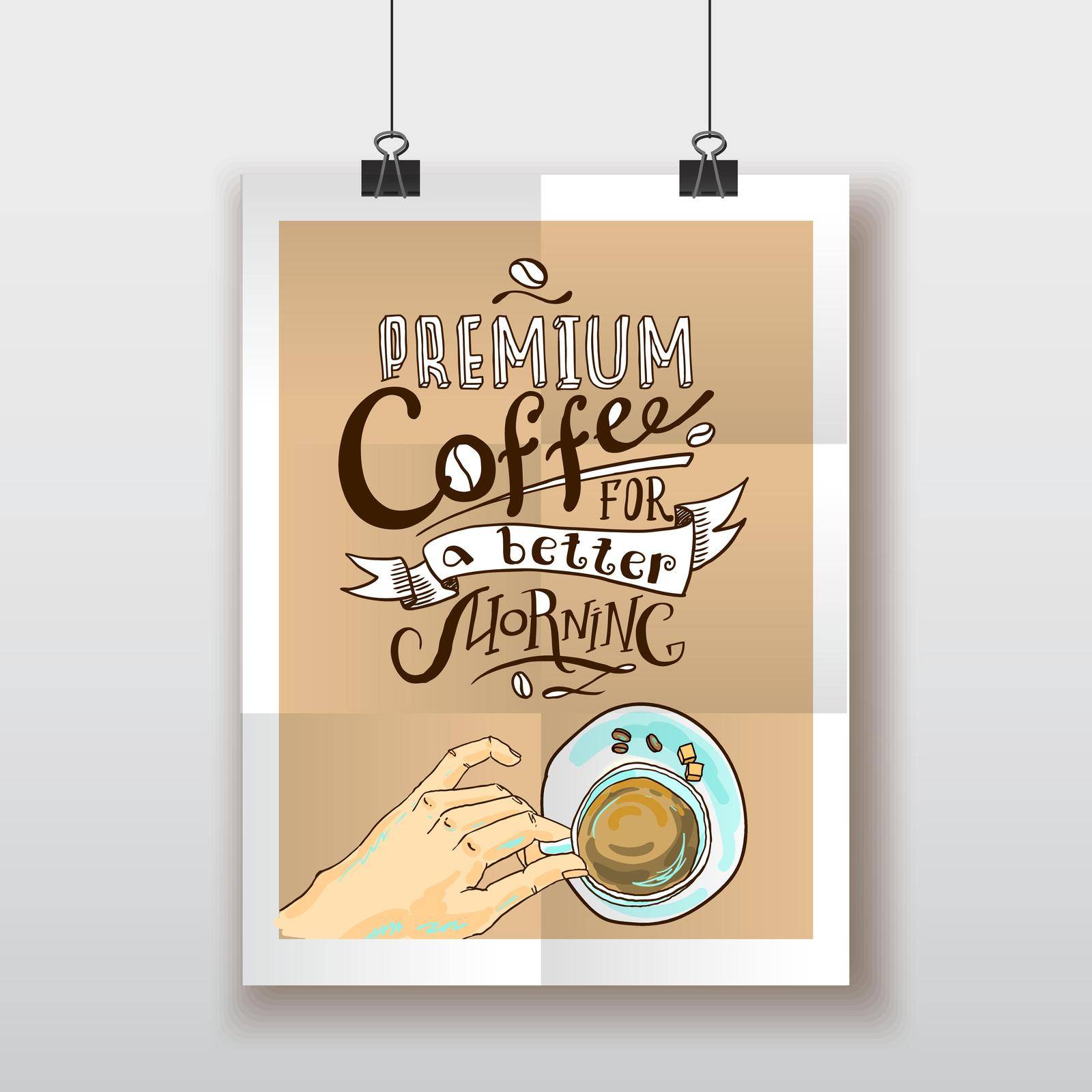beautiful hand- drawn poster with coffee
