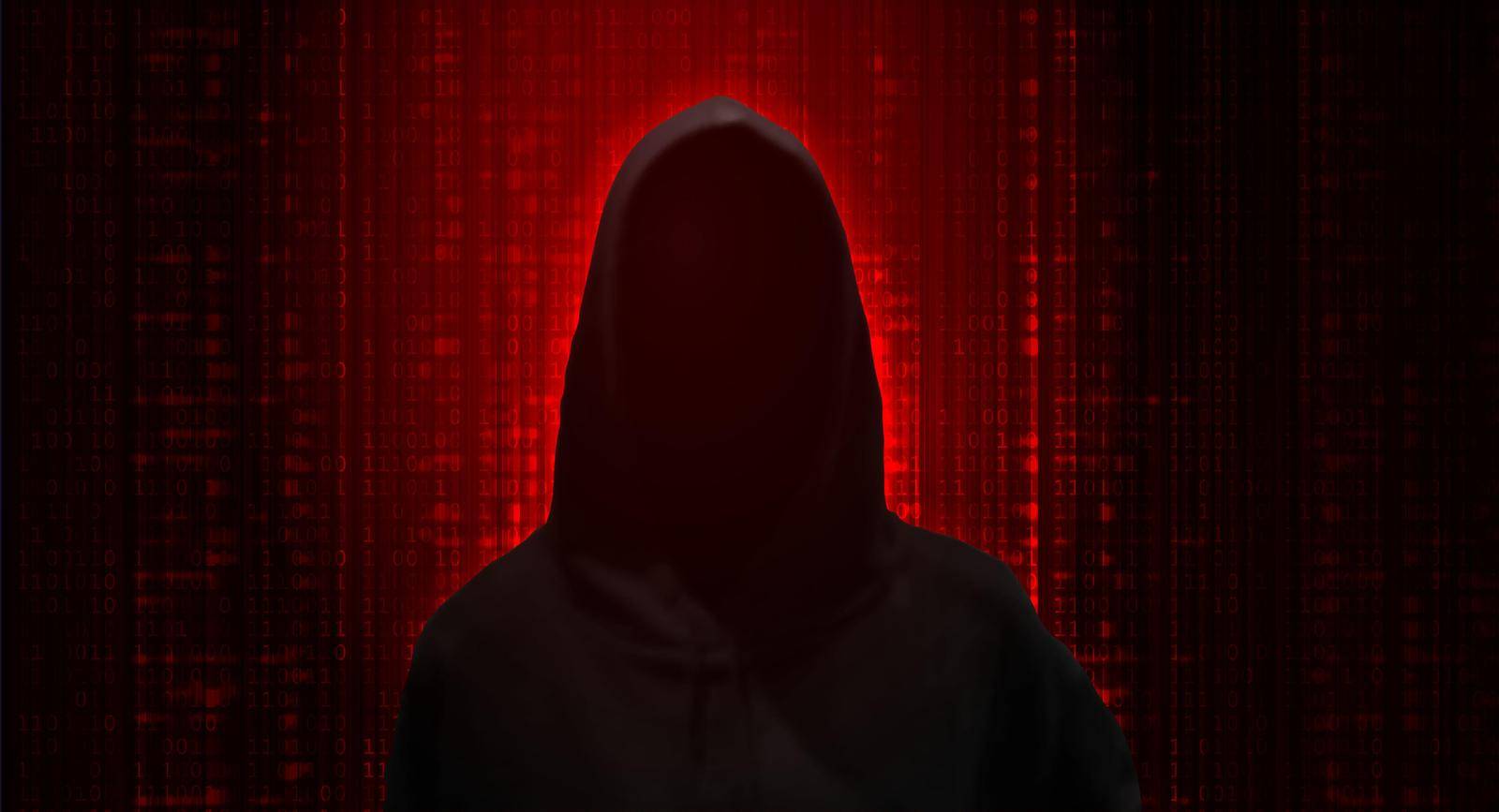 Spy agent, hacker. Mysterious man on dark red background by Whatawin