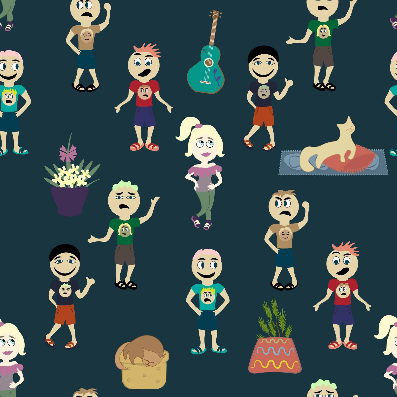 funny characters seamless pattern items.