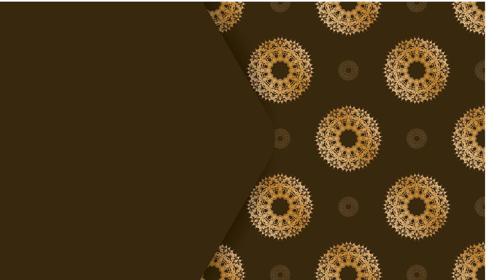 Background in brown with greek gold ornaments and logo spot by Javvani