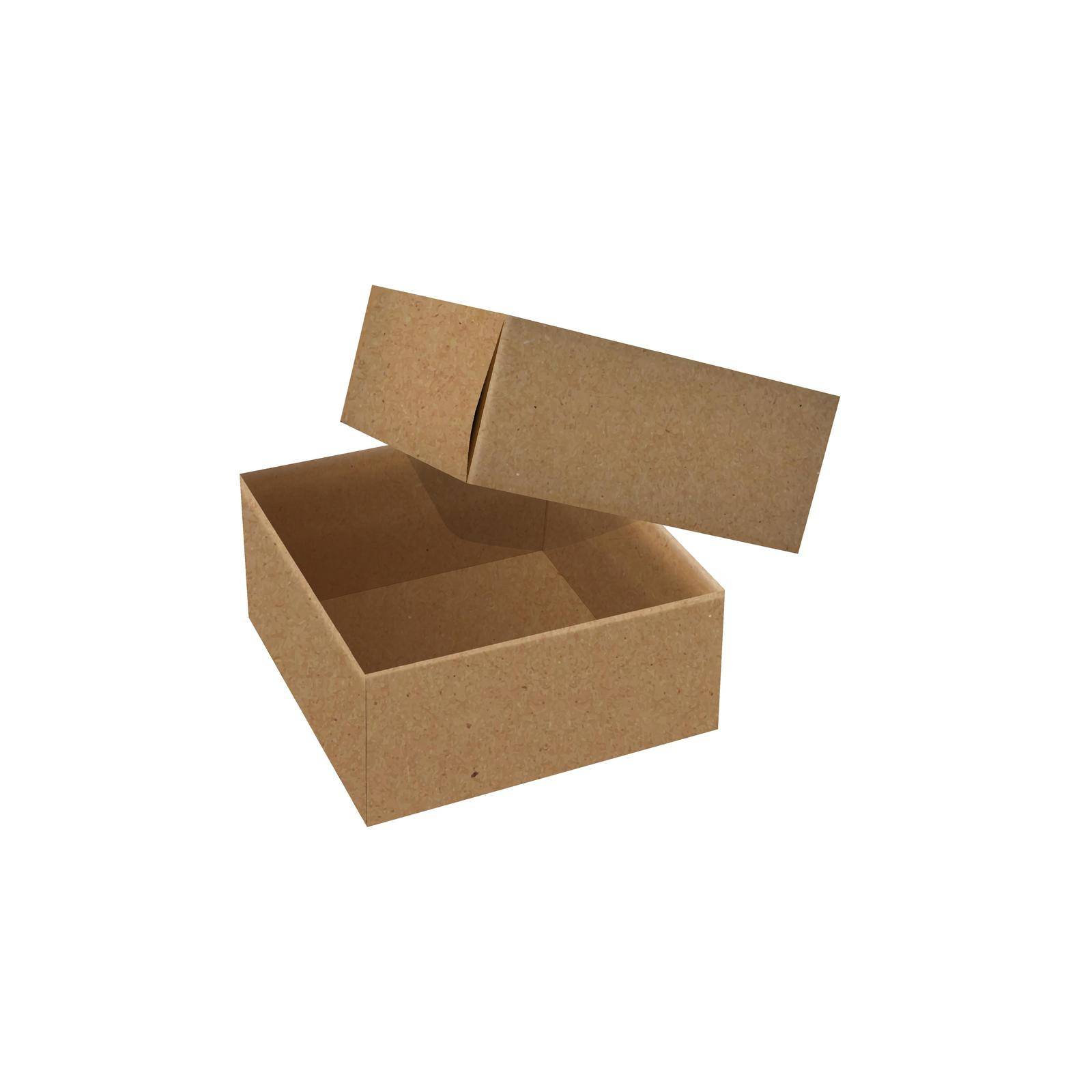 Vector kraft paper opened square box realistic illustration. Isolated 3-d object by pianistka78