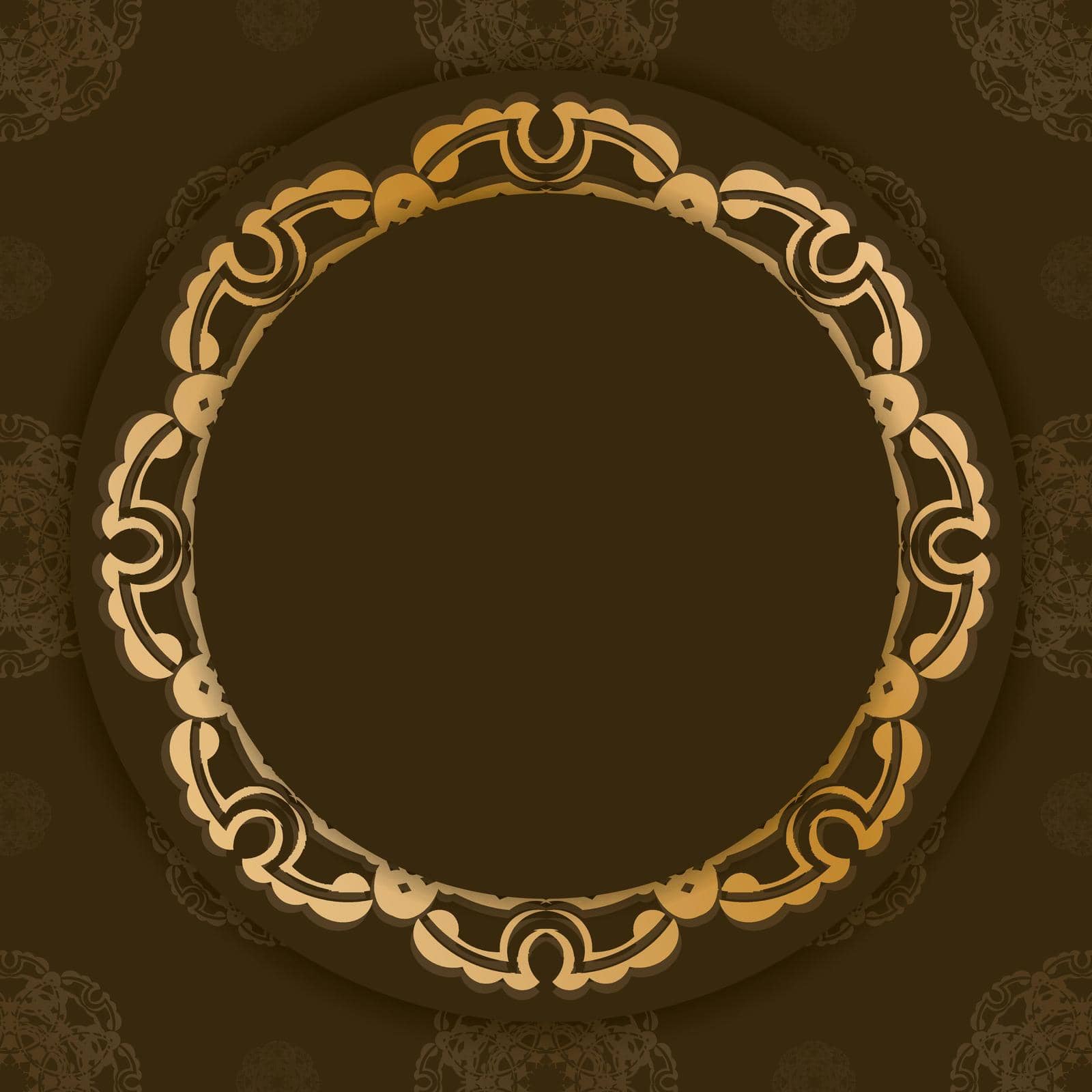 Leaflet in brown color with abstract gold ornament for your design.