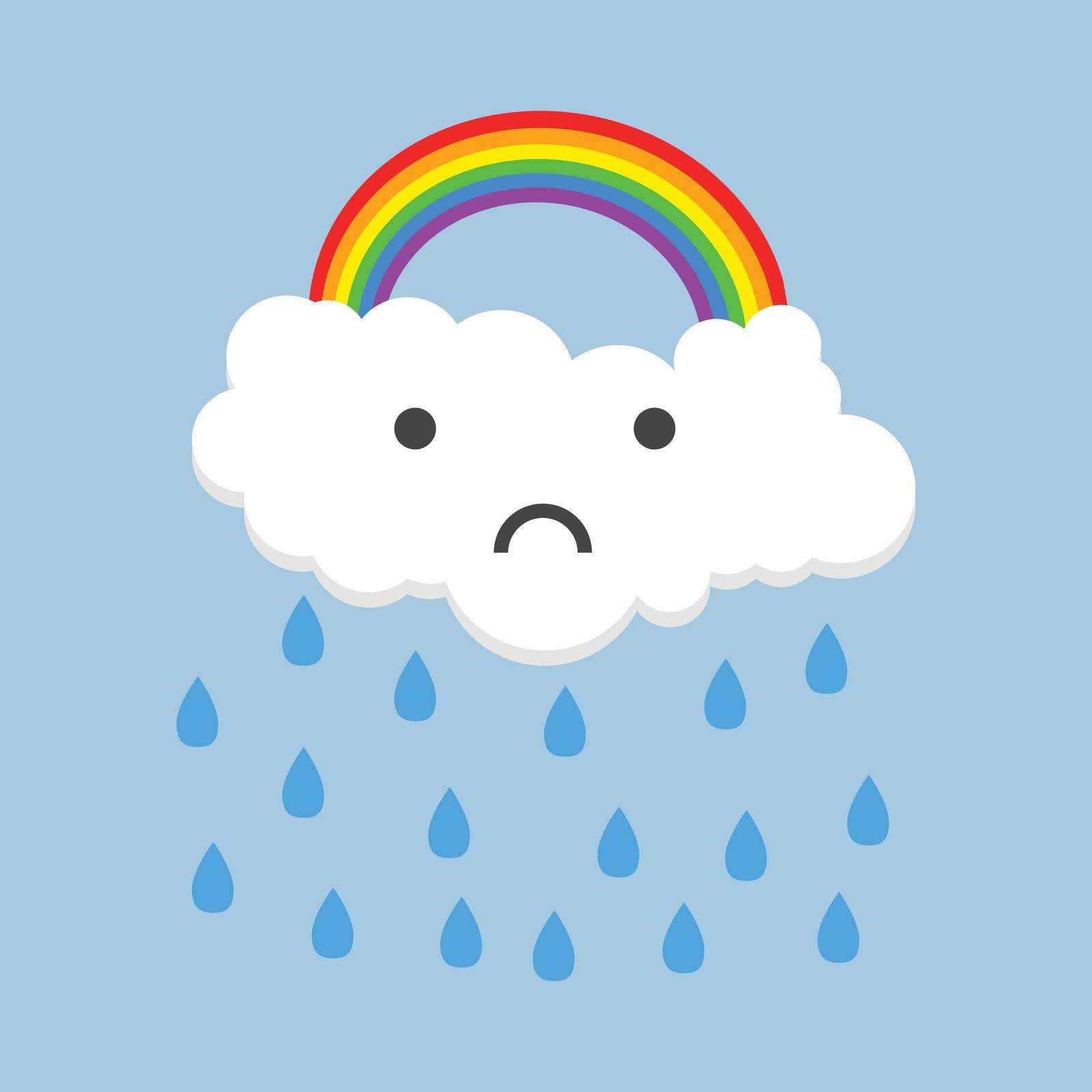 Color sad rainbow with rain. Vector illustration