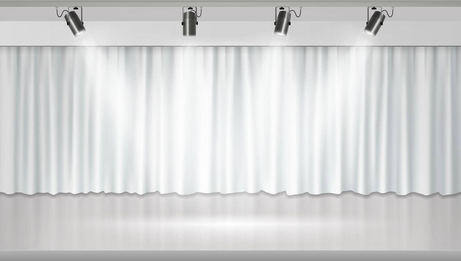 White Clean Curtain Background With Spotlights. EPS10 Vector