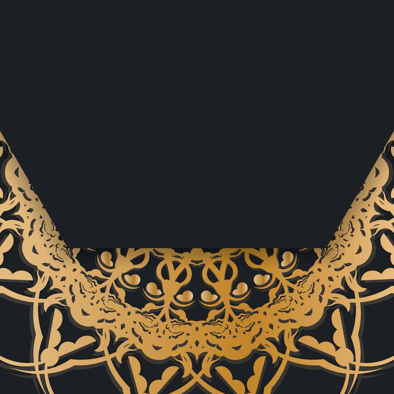 Leaflet in black with vintage gold ornamentation is ready for print.