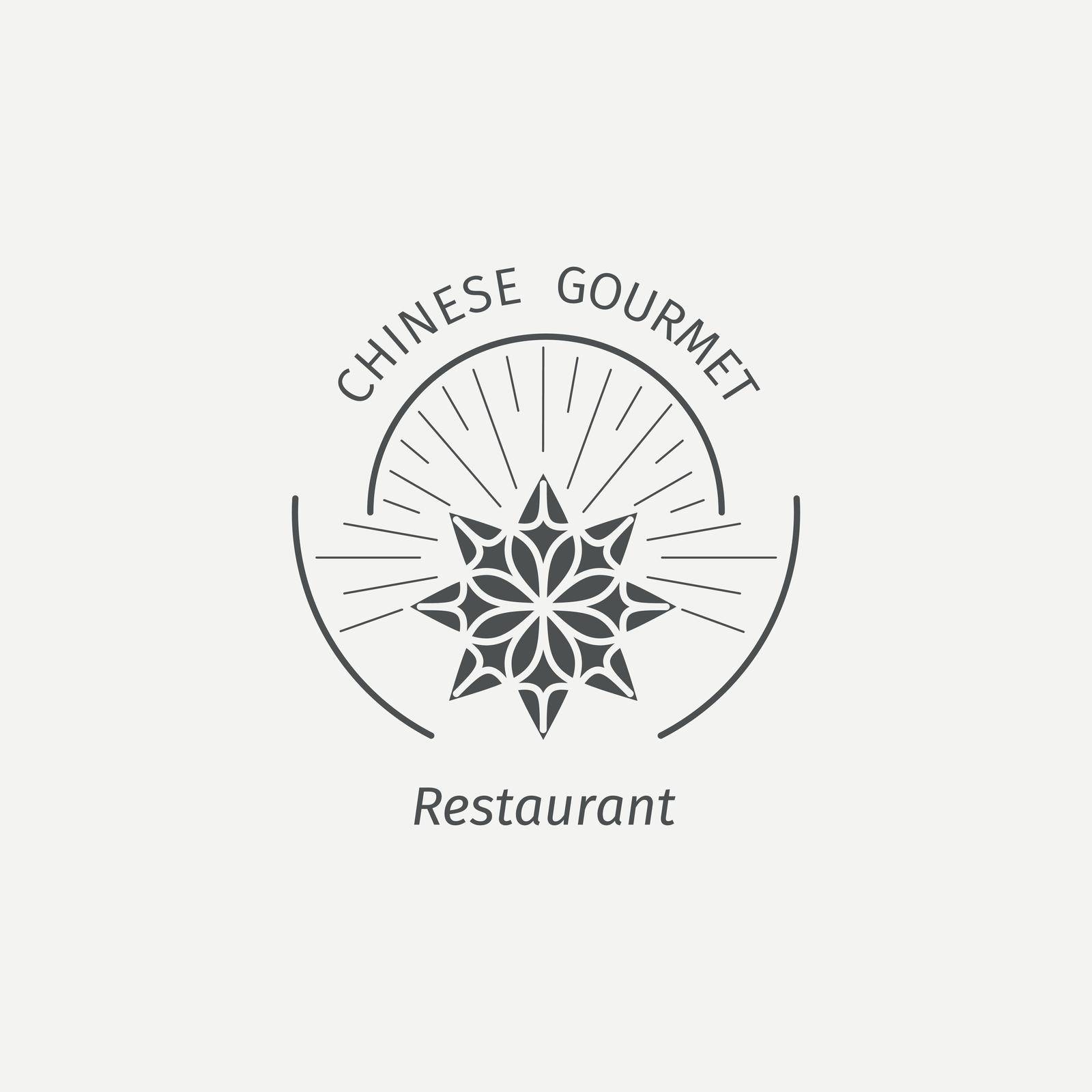Chinese gourmet emblem with lotus flower silhouette. Vector logo template for cafe or restaurant