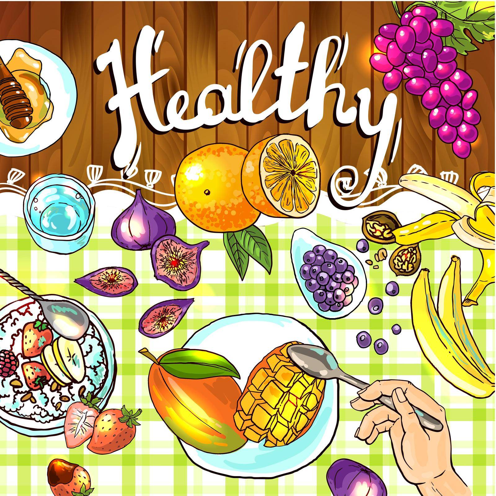 Beautiful hand- drawn illustration healthy food for your design