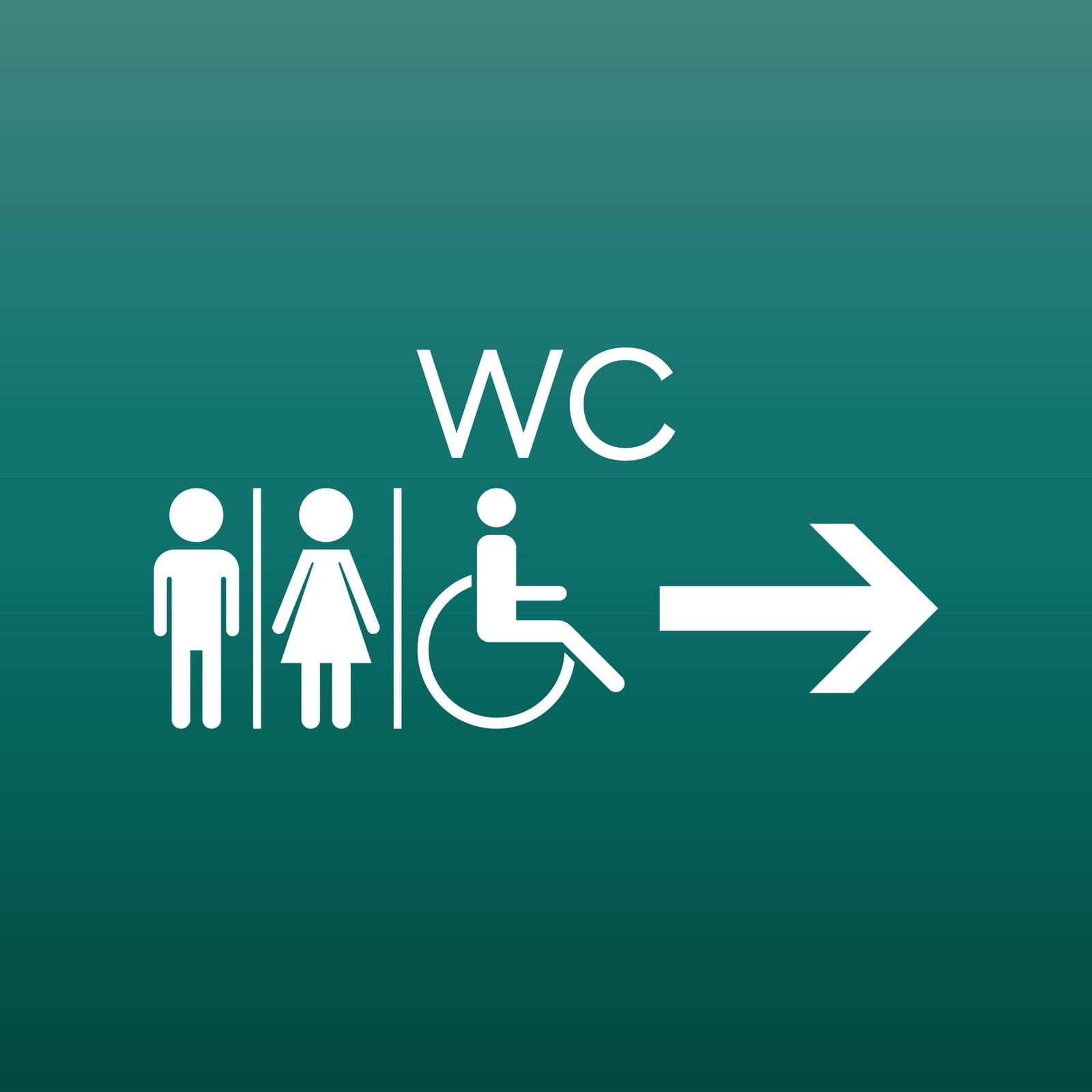 WC, toilet flat vector icon . Men and women sign for restroom on green background. by LysenkoA