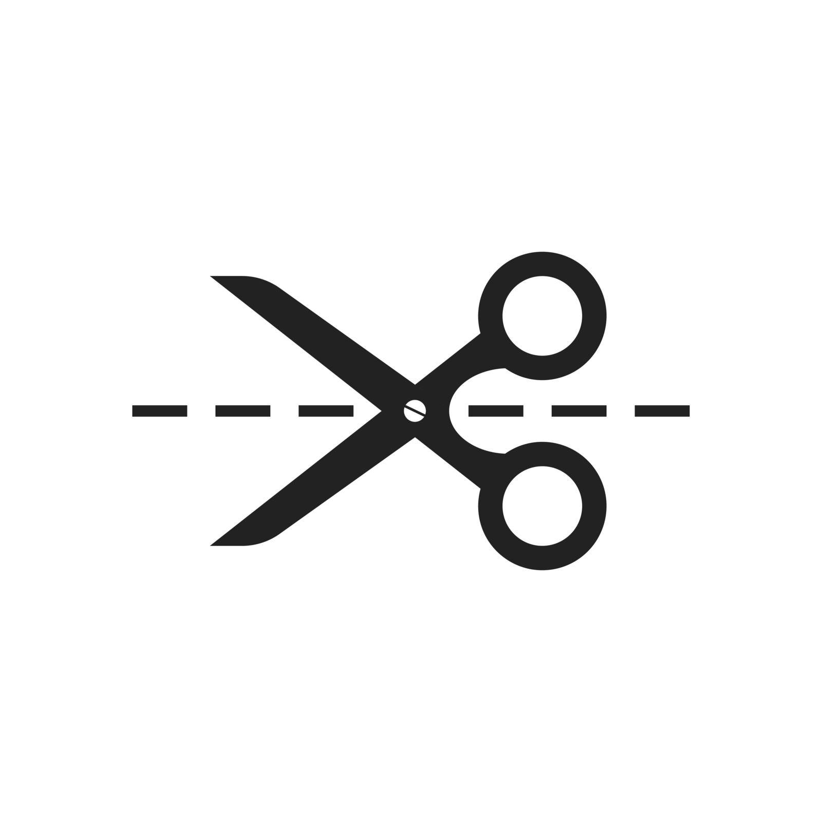 Scissors icon with cut line. Scissor vector illustration.