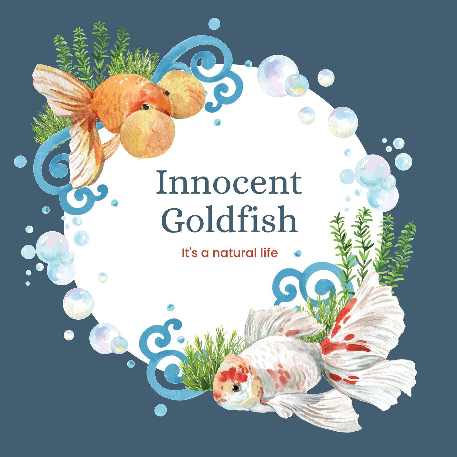Wreath template with gold fish concept,watercolor style.
