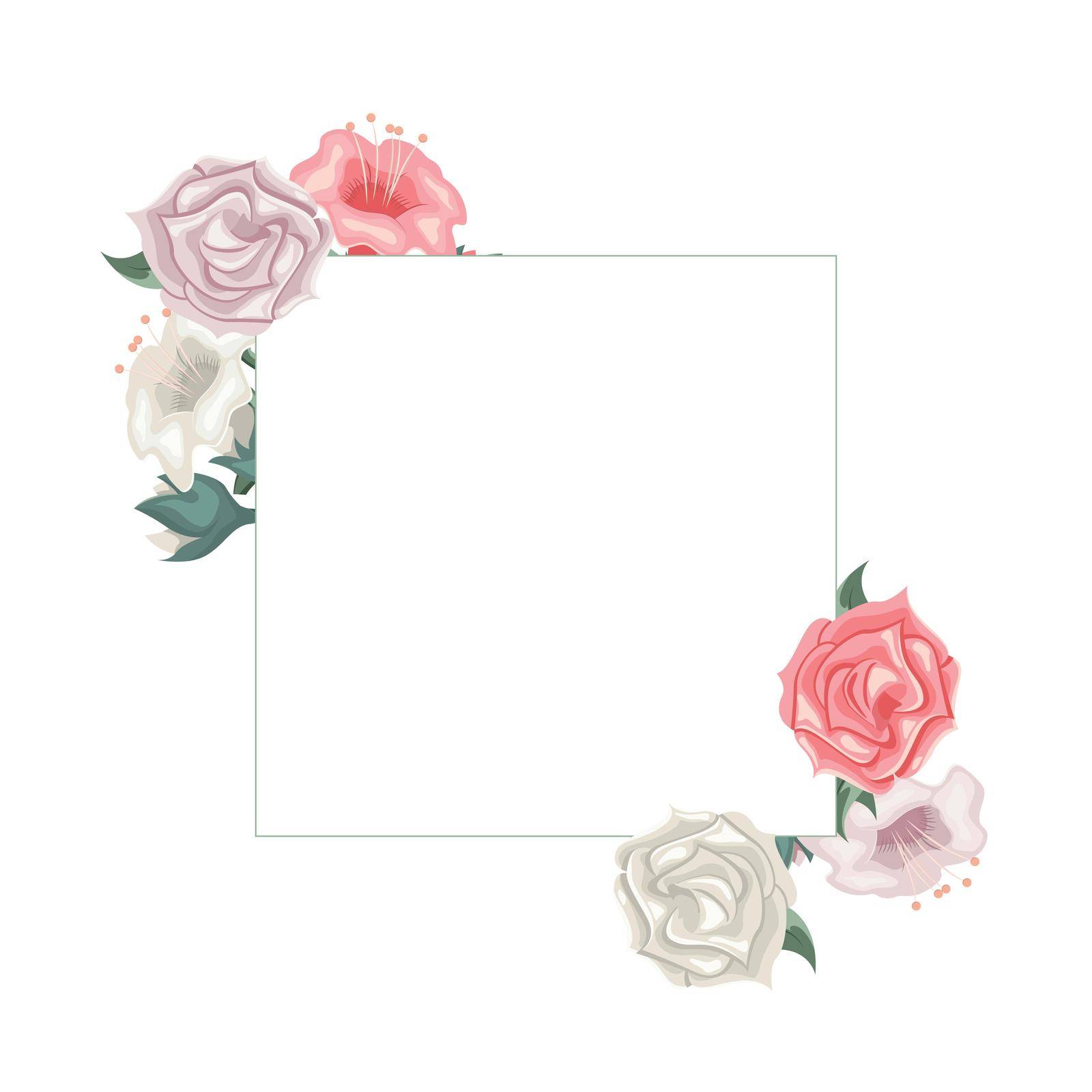Floral frame with roses and tulips. Floral arrangement