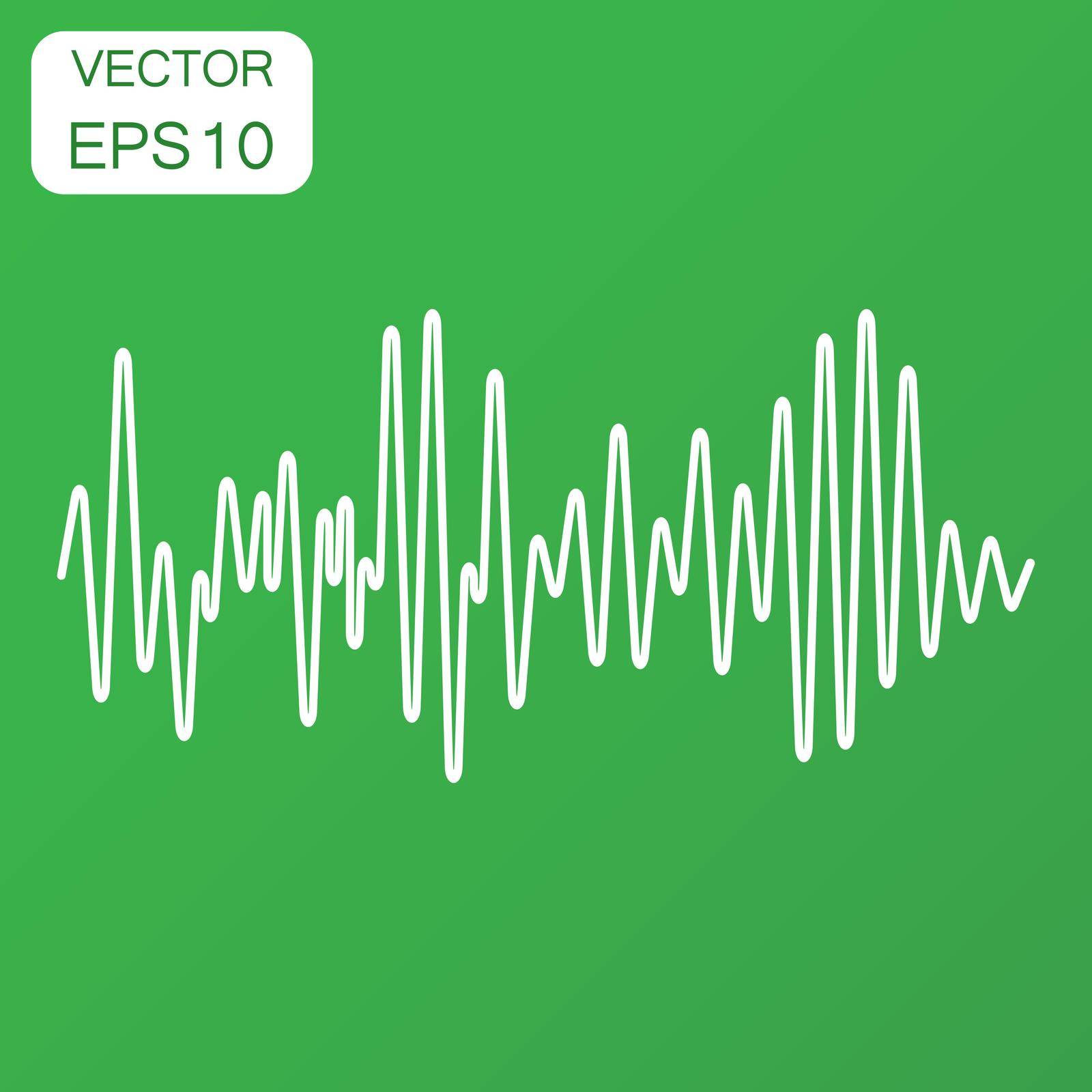 Vector sound waveform icon. Business concept Sound waves and musical pulse pictogram. Vector illustration on green background with long shadow.