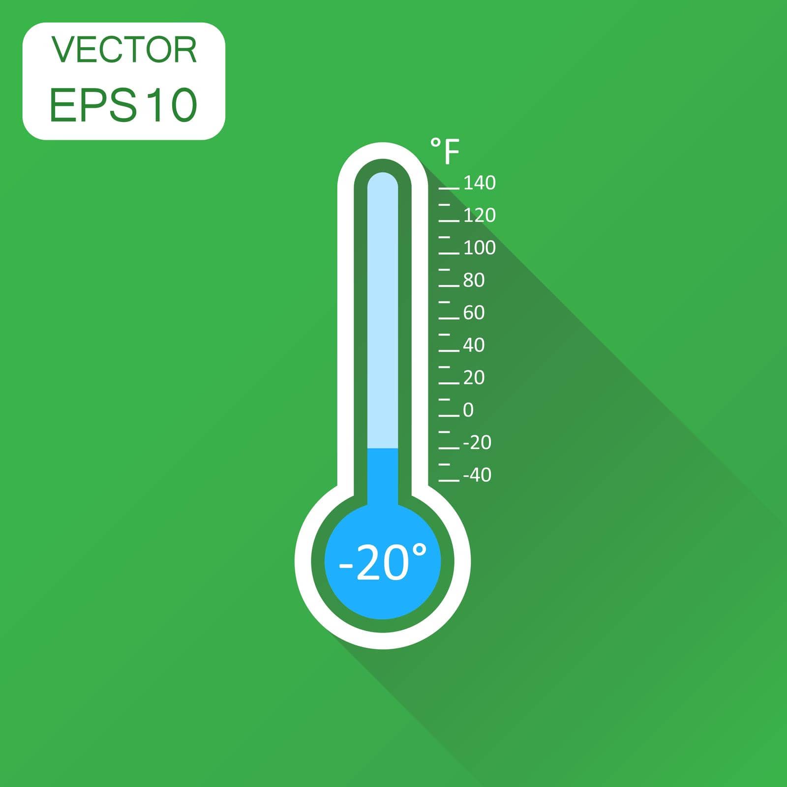 Thermometer icon. Business concept goal pictogram. Vector illustration on green background with long shadow. by LysenkoA