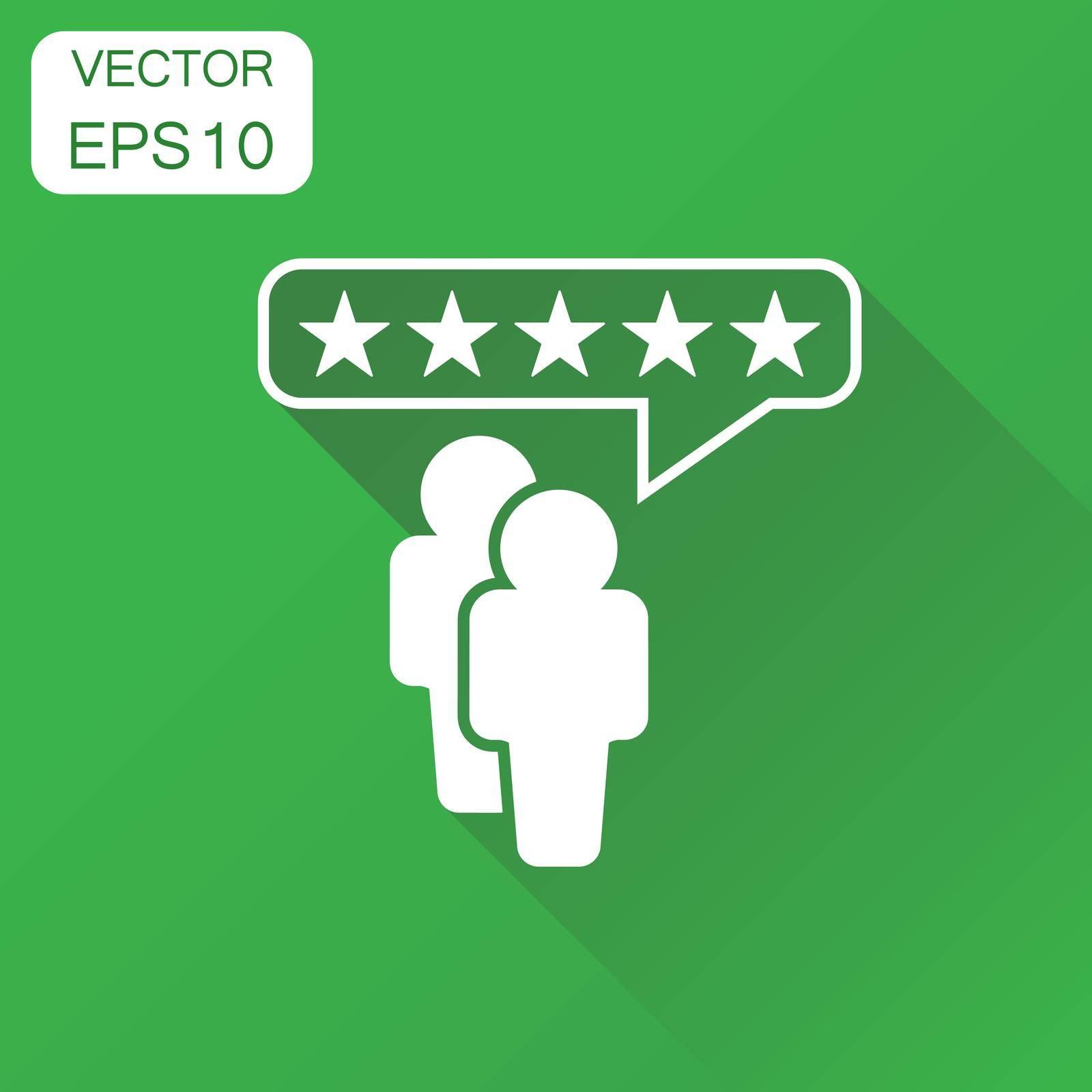 Customer reviews, rating, user feedback icon. Business concept rating pictogram. Vector illustration on green background with long shadow.