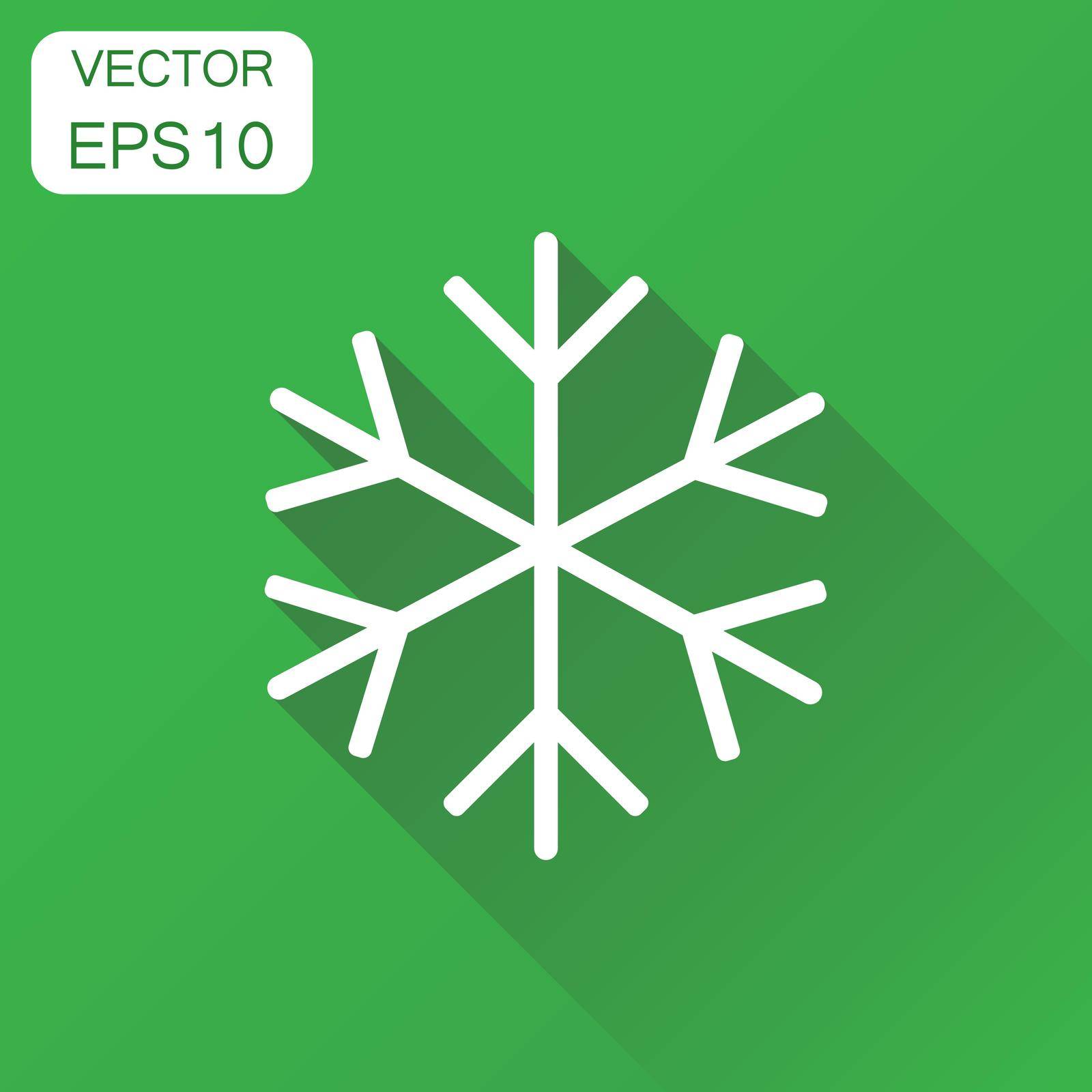 Snowflake icon. Business concept winter snowfall pictogram. Vector illustration on green background with long shadow. by LysenkoA