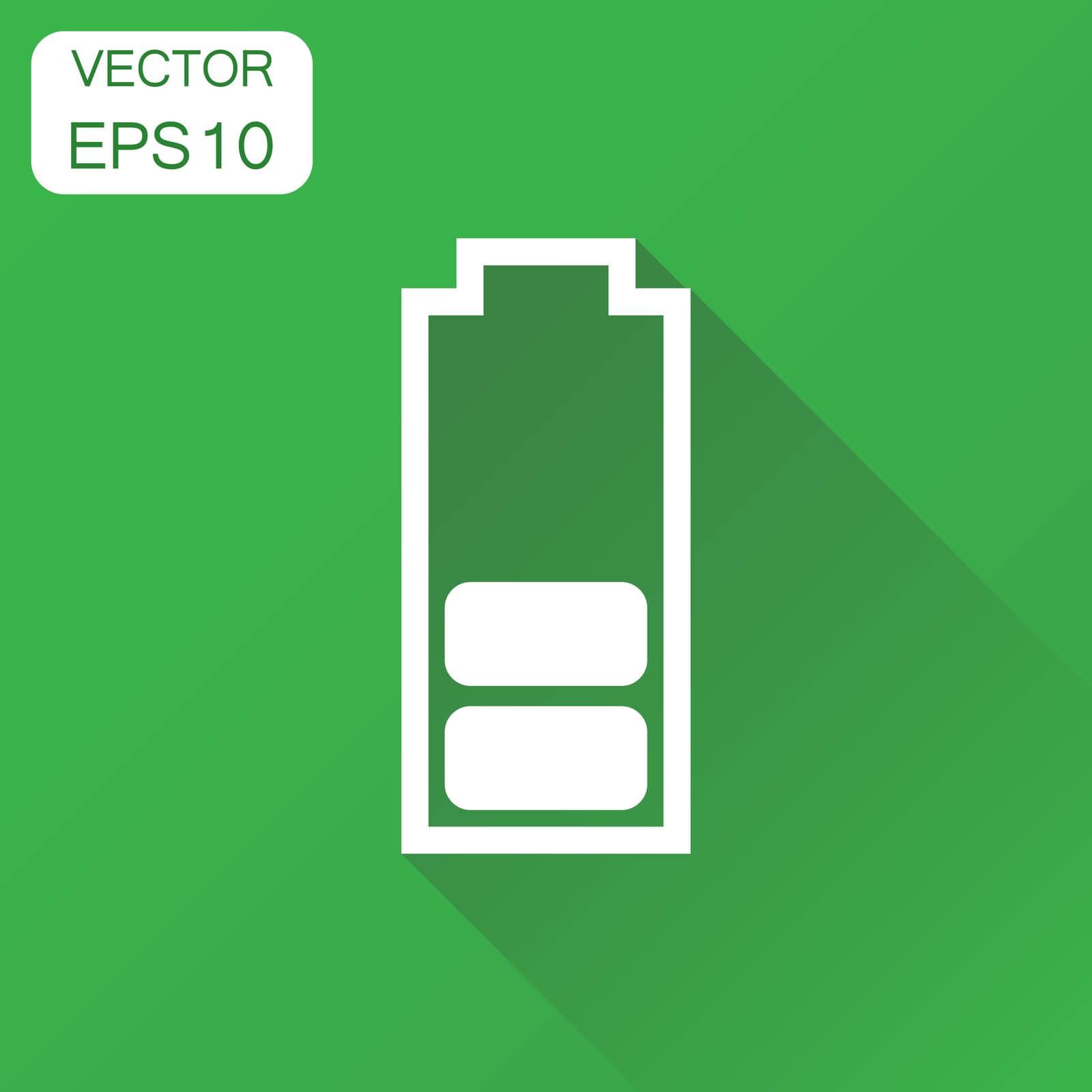 Battery charge level indicator icon. Business concept battery pictogram. Vector illustration on green background with long shadow.