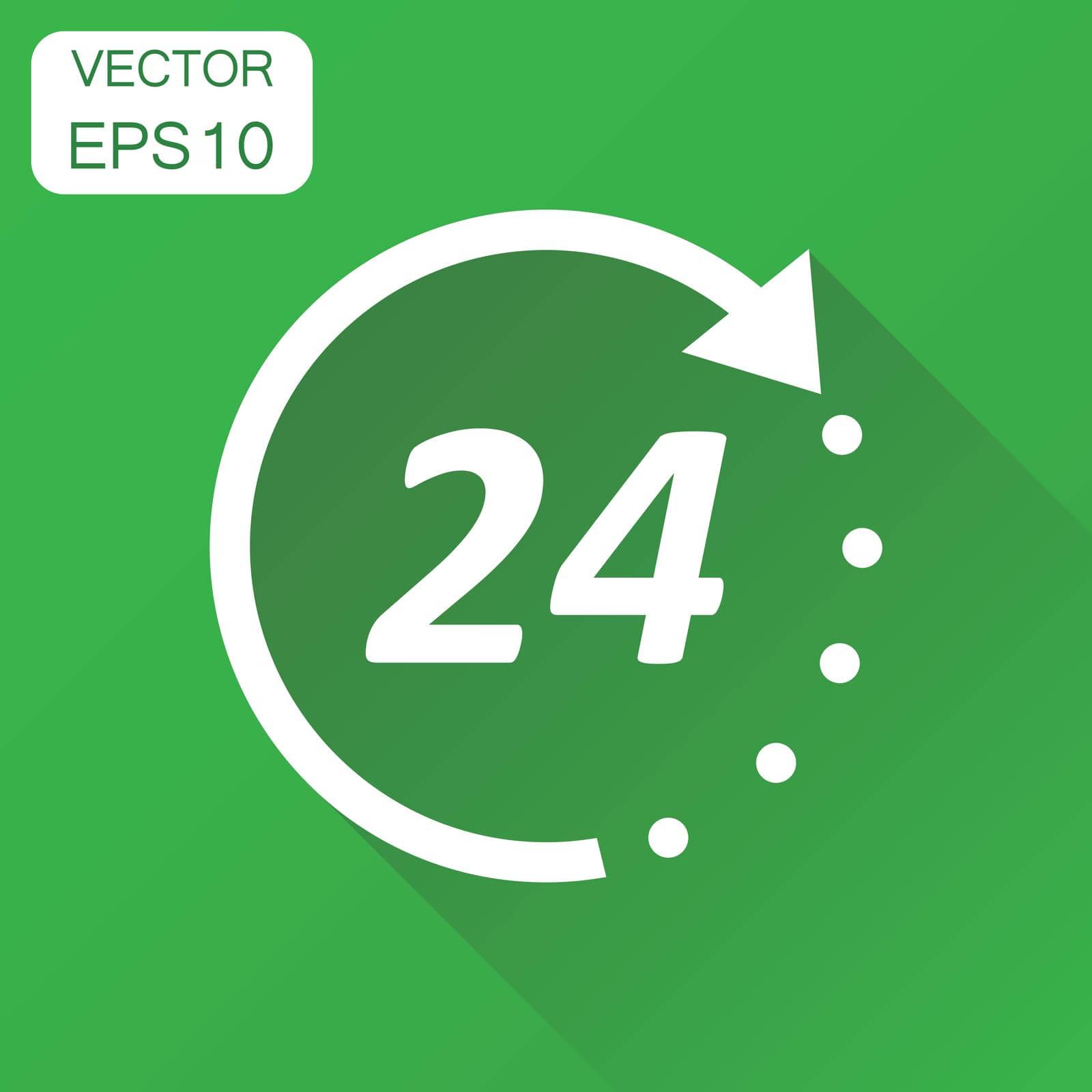 Time icon. Business concept 24 hours clock pictogram. Vector illustration on green background with long shadow.