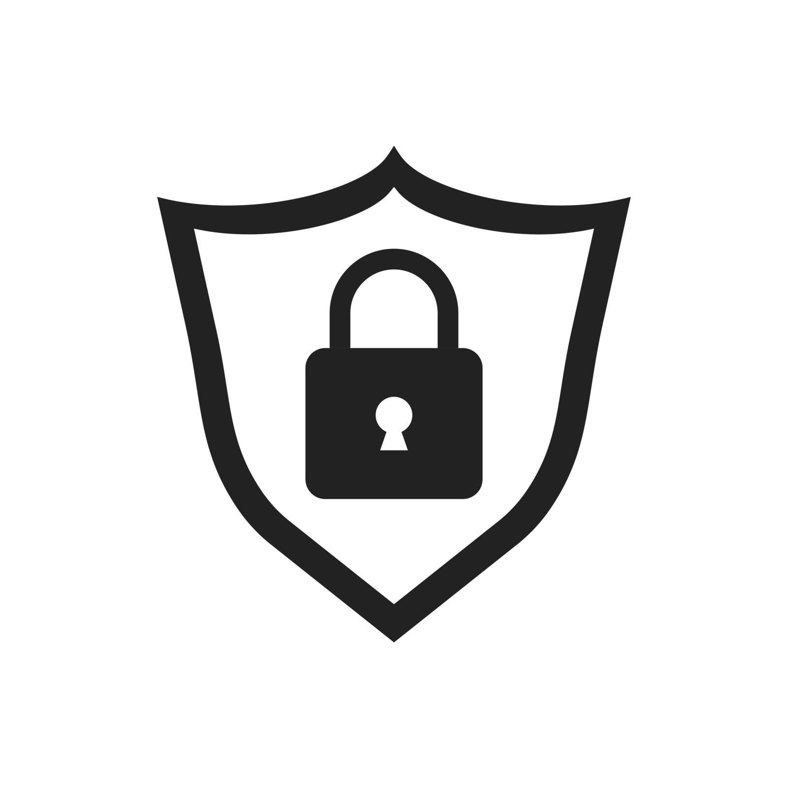 Lock with shield security icon. Vector illustration on white background. Business concept padlock pictogram.