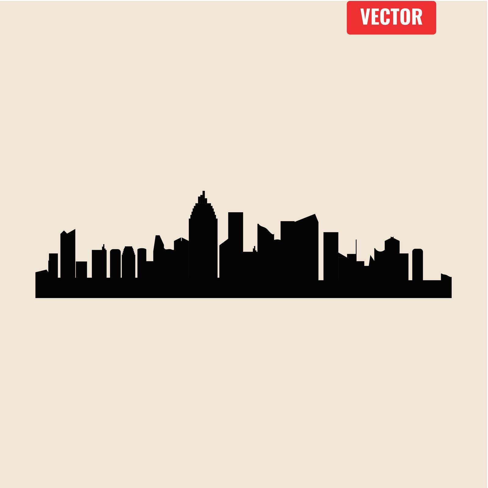 Set of vector cities silhouette. Night town on transparent background