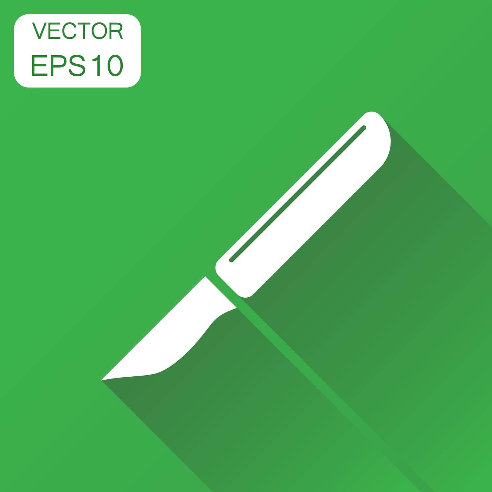 Medical scalpel icon. Business concept hospital surgery knife pictogram. Vector illustration on green background with long shadow. by LysenkoA