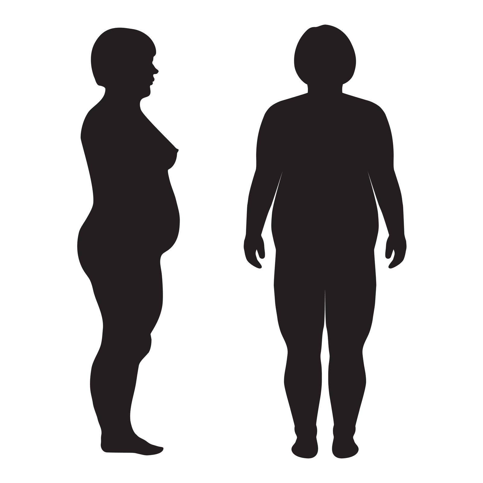 vector fat body, weight loss, woman overweight silhouette illustration