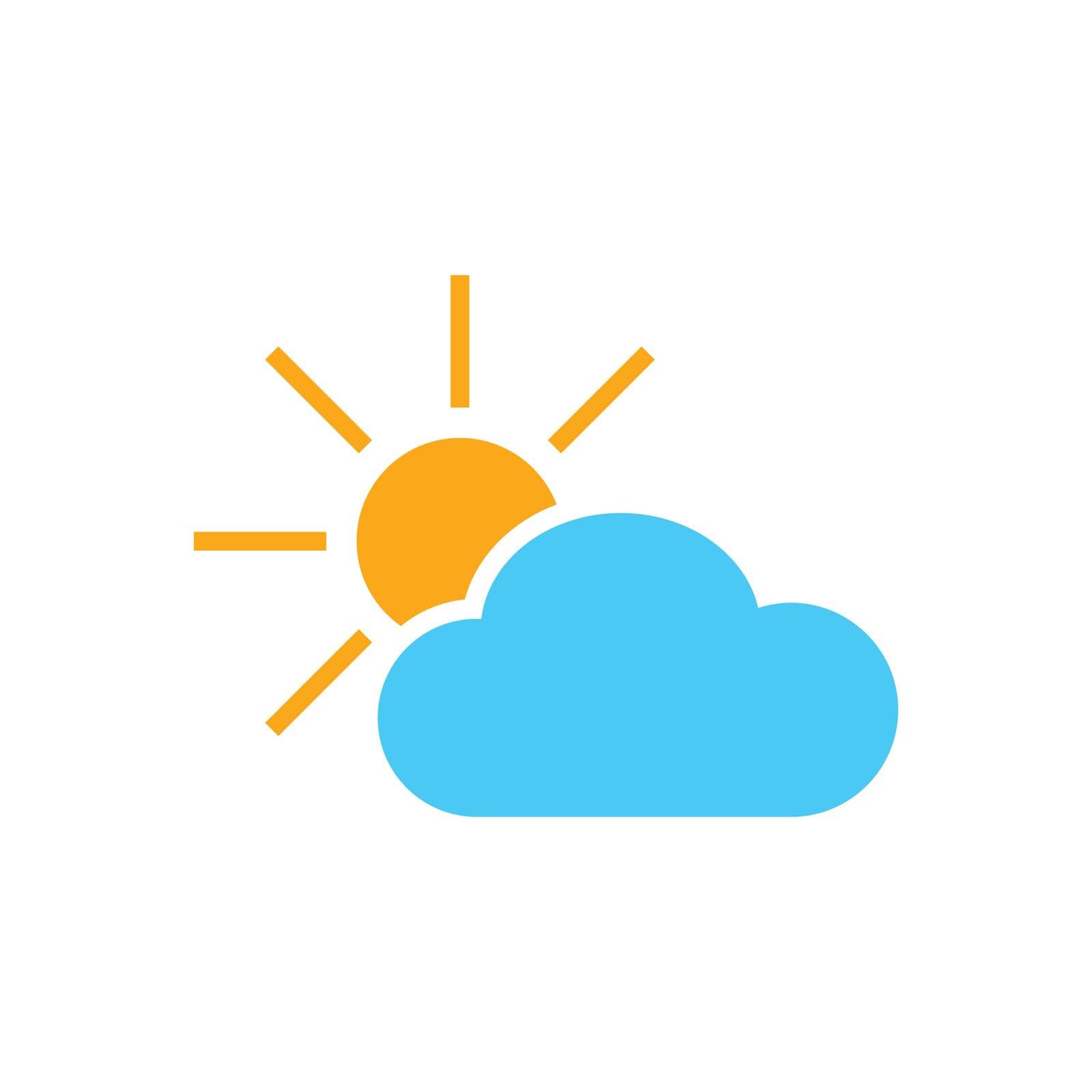 Weather forecast icon in flat style. Sun with clouds illustration on white isolated background. Forecast sign concept.
