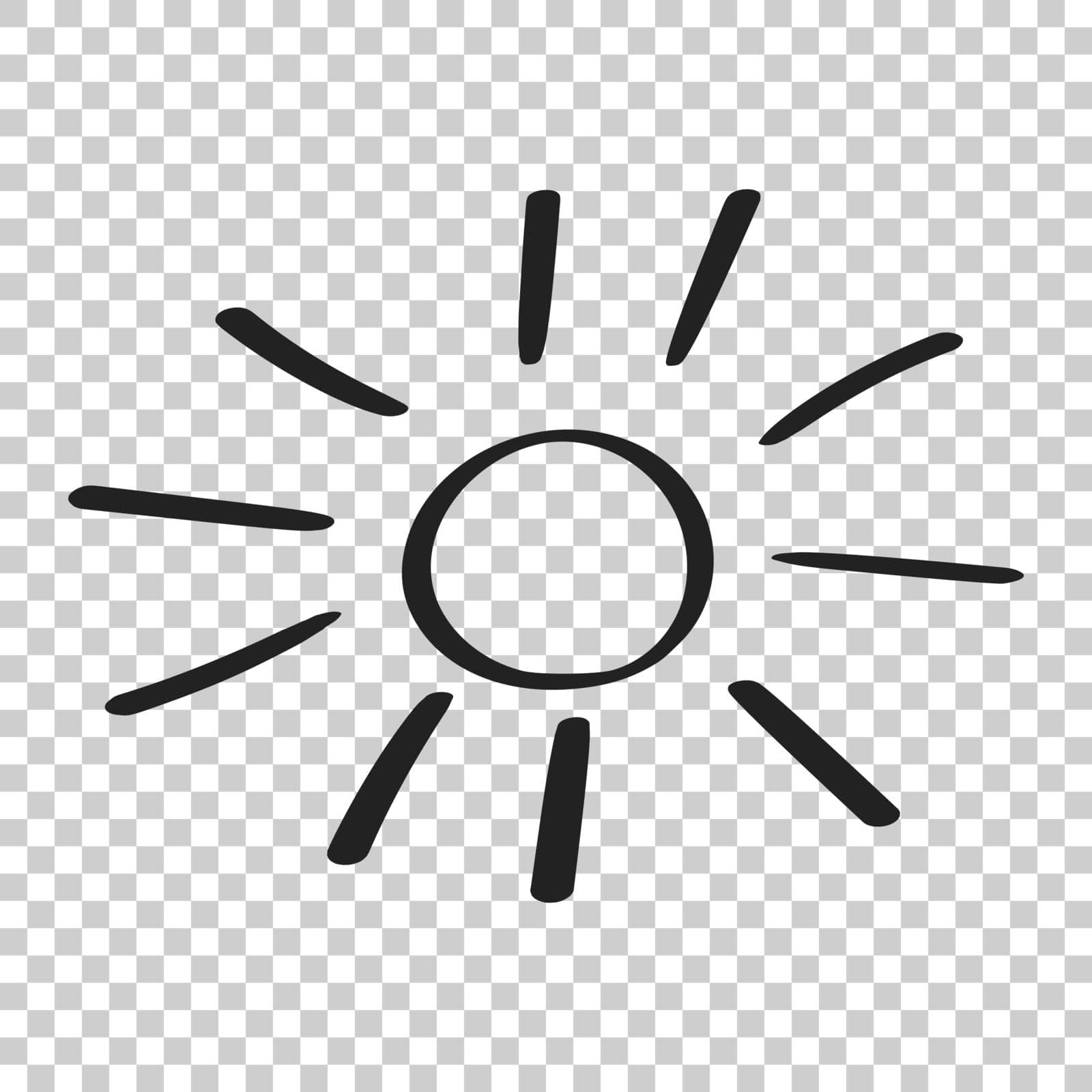 Hand drawn sun vector icon. Sun sketch doodle illustration. Handdrawn sunshine concept on isolated transparent background.