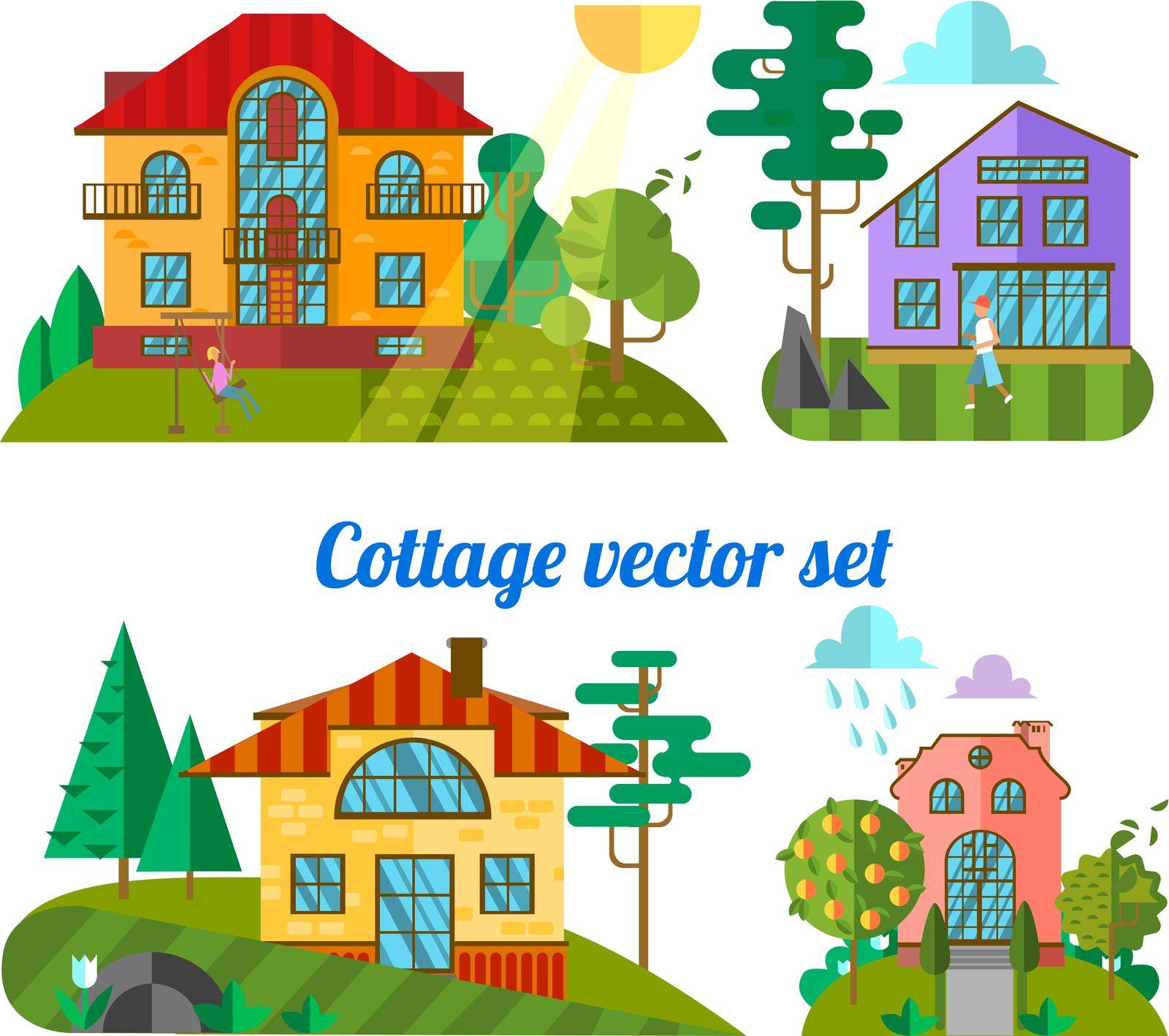 Set of beautiful colorful vector flat houses.