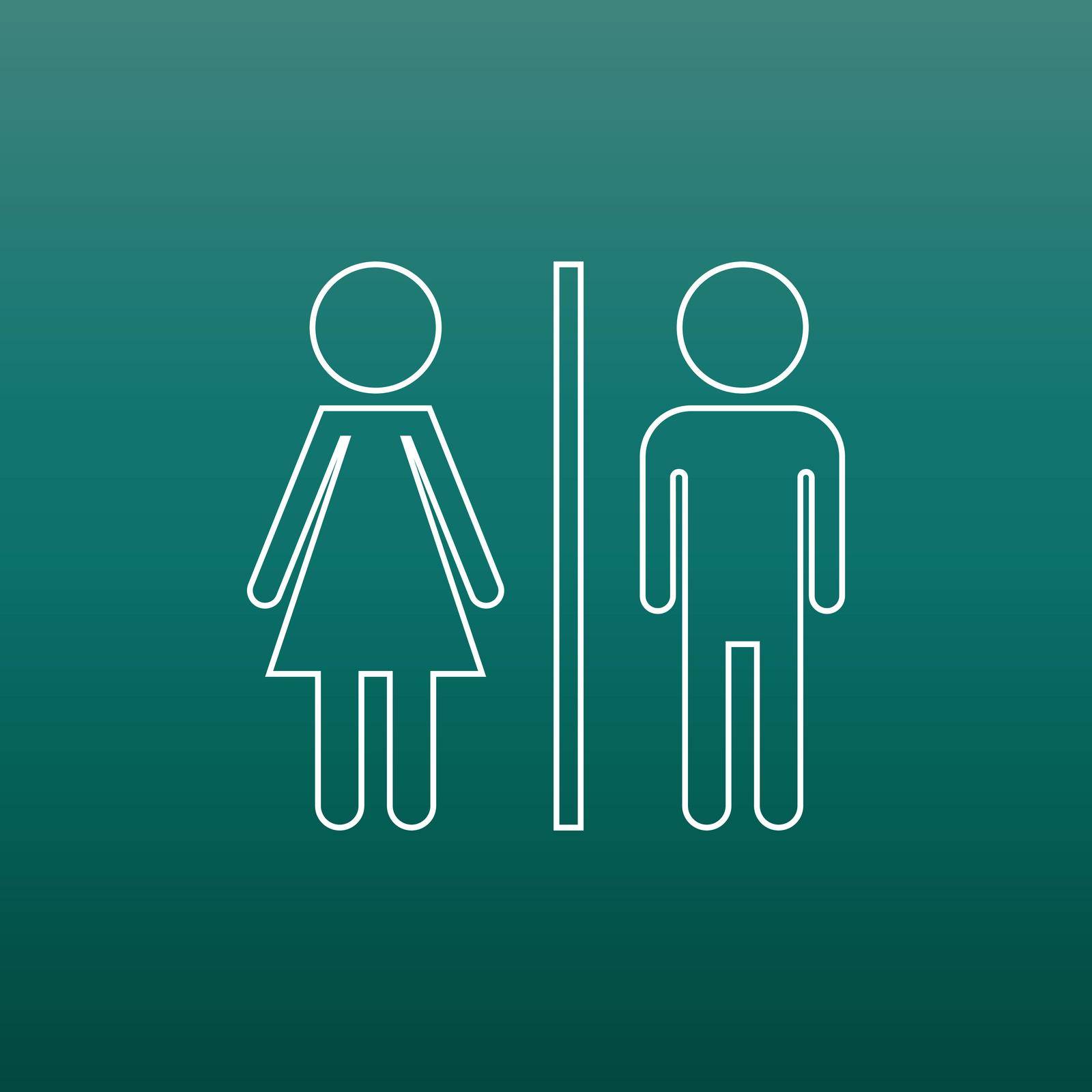 WC, toilet line vector icon . Men and women sign for restroom on green background.