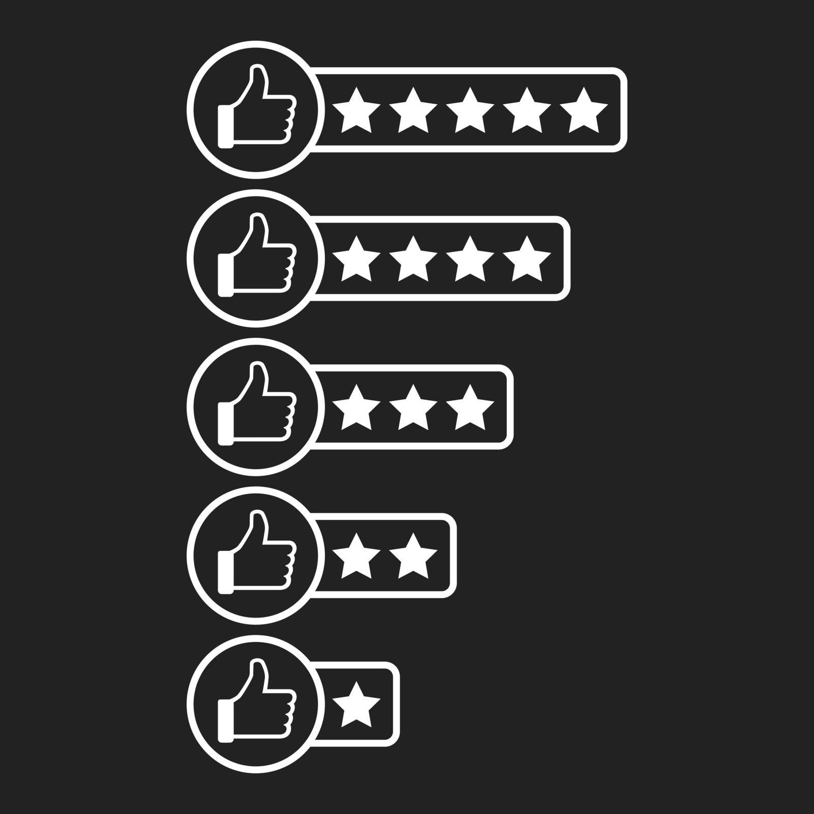 Customer review icon. Thumb up with stars rating vector illustration.