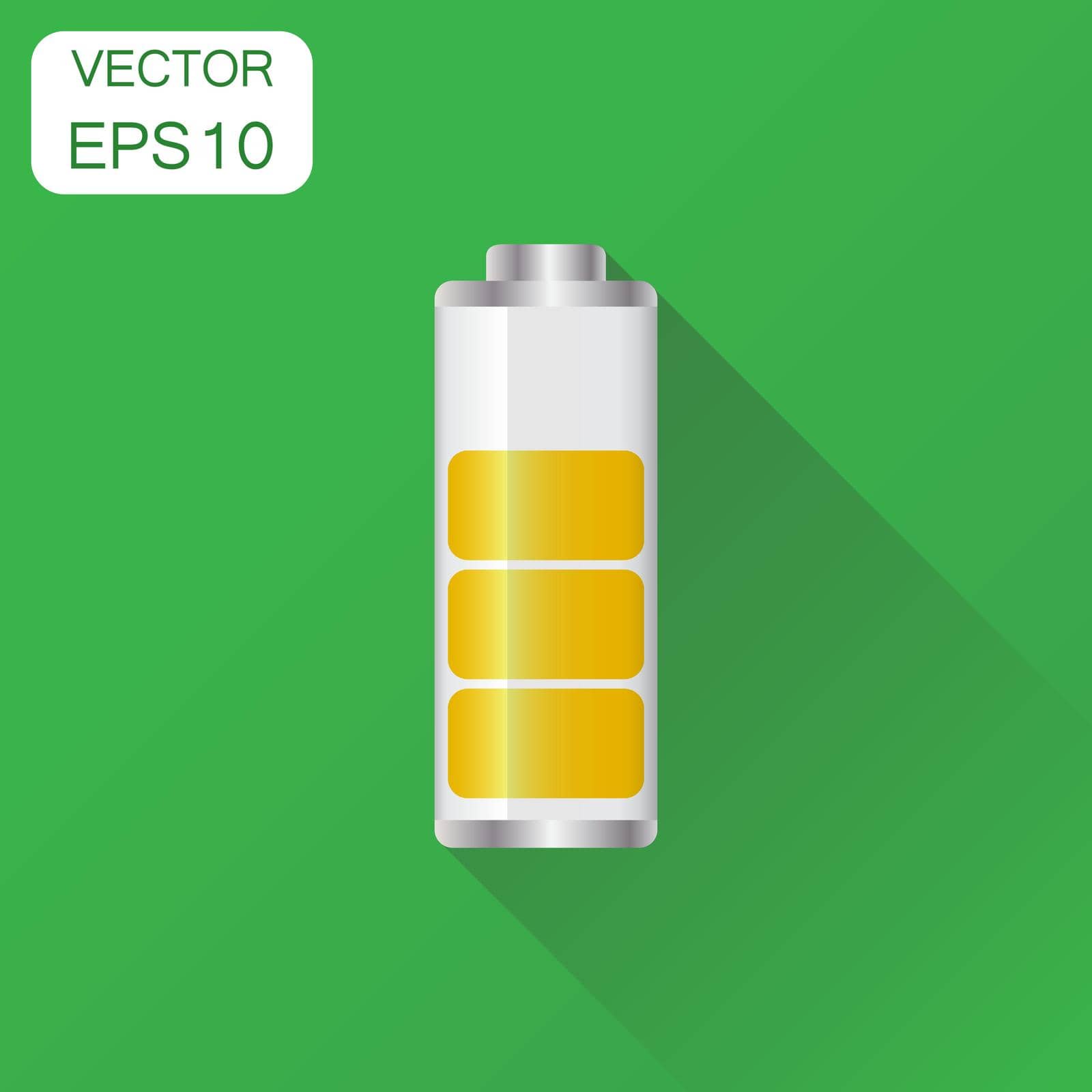 Battery charge level indicator icon. Business concept battery pictogram. Vector illustration on green background with long shadow. by LysenkoA