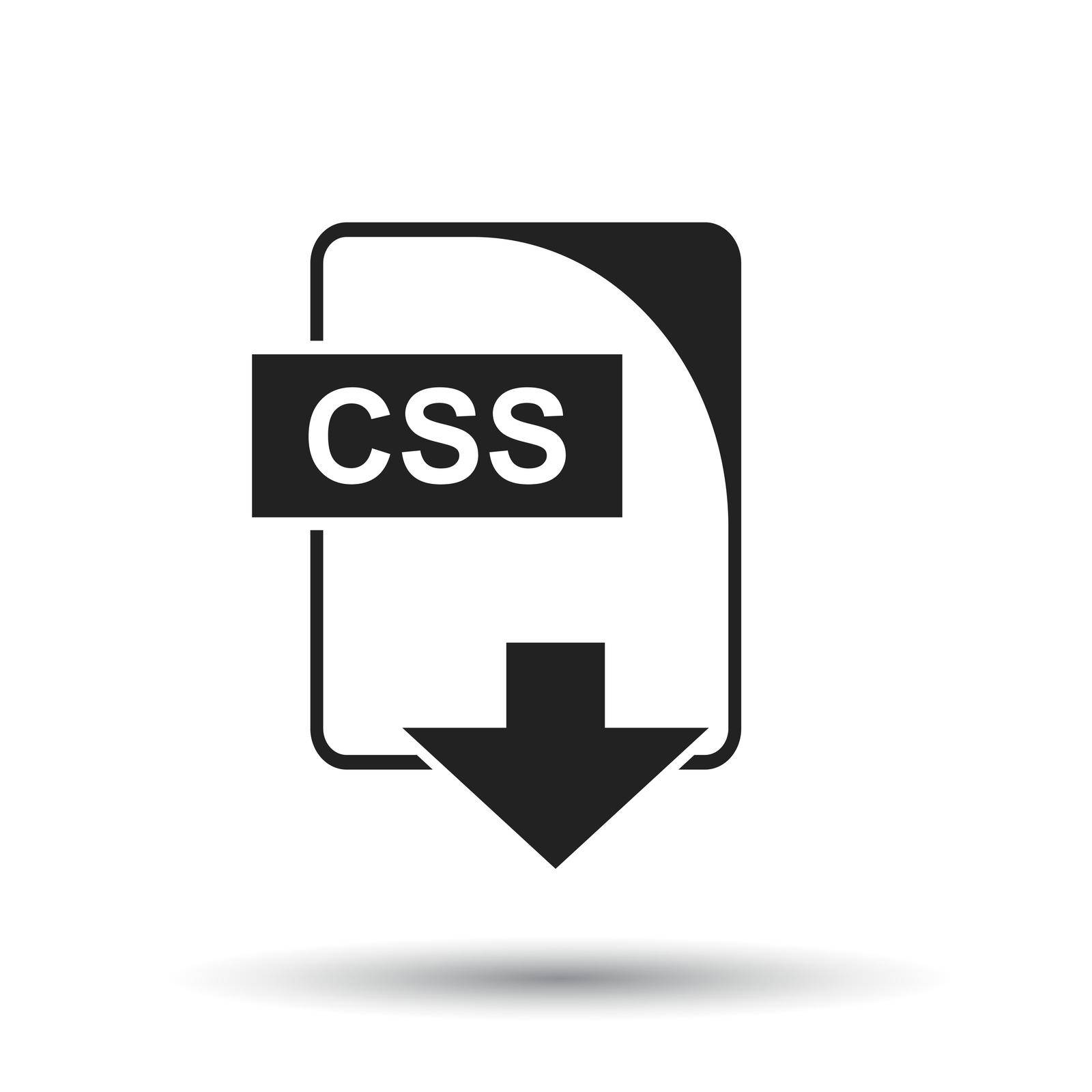 CSS icon. Flat vector illustration. CSS download sign symbol with shadow on white background.
