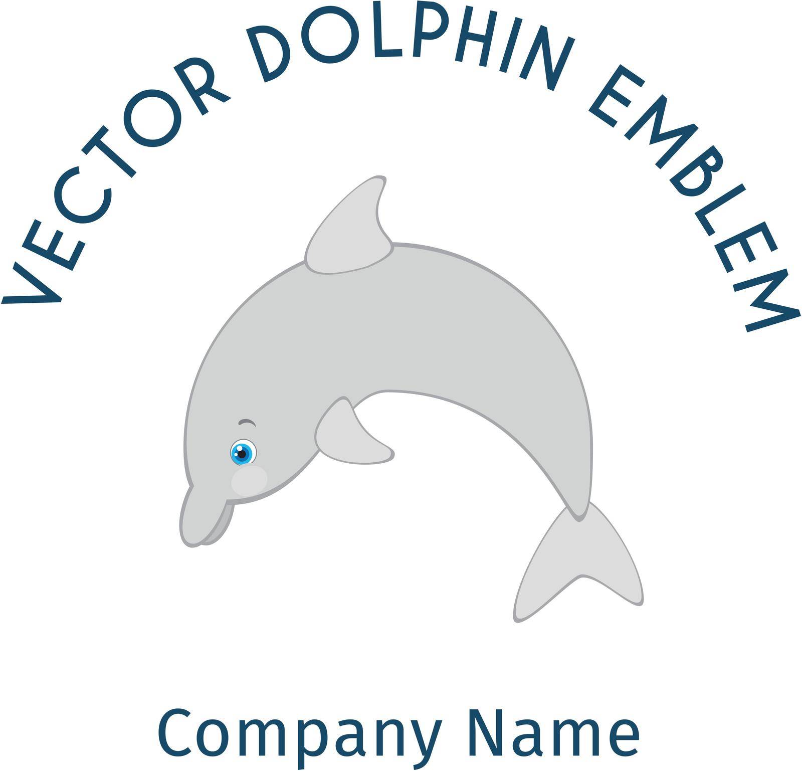 Jumping dolphin logo template. Vector cartoon emblem for resorts or hotels by the sea, dolphin show, dolphinarium