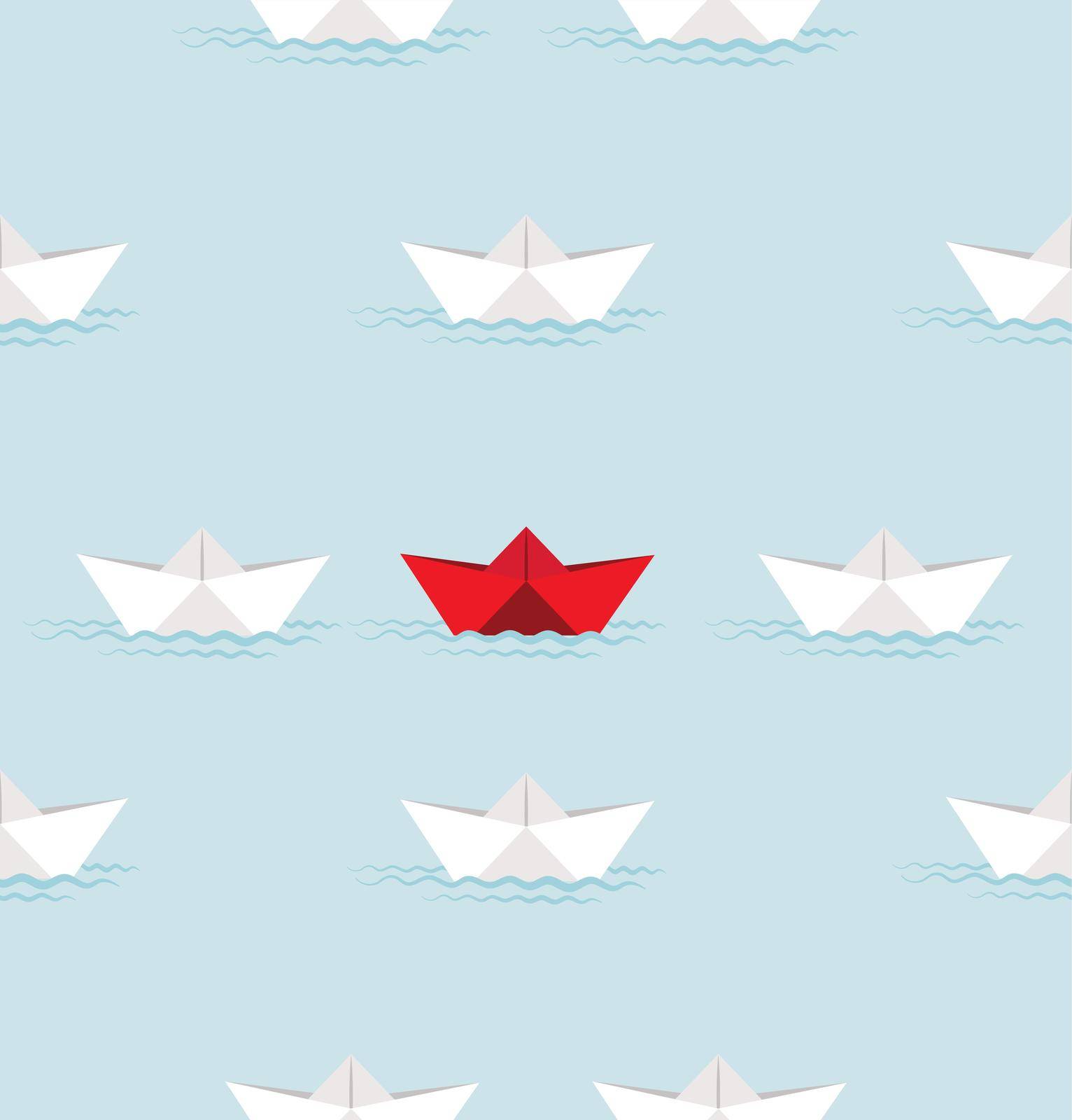 Red Paper boat and white paper boat  in water pattern by focus_bell