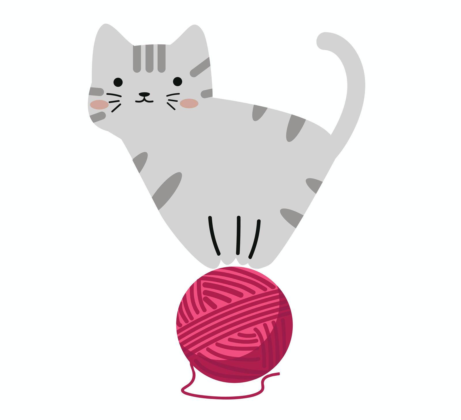 Cute  kitten with red ball of yarn by focus_bell