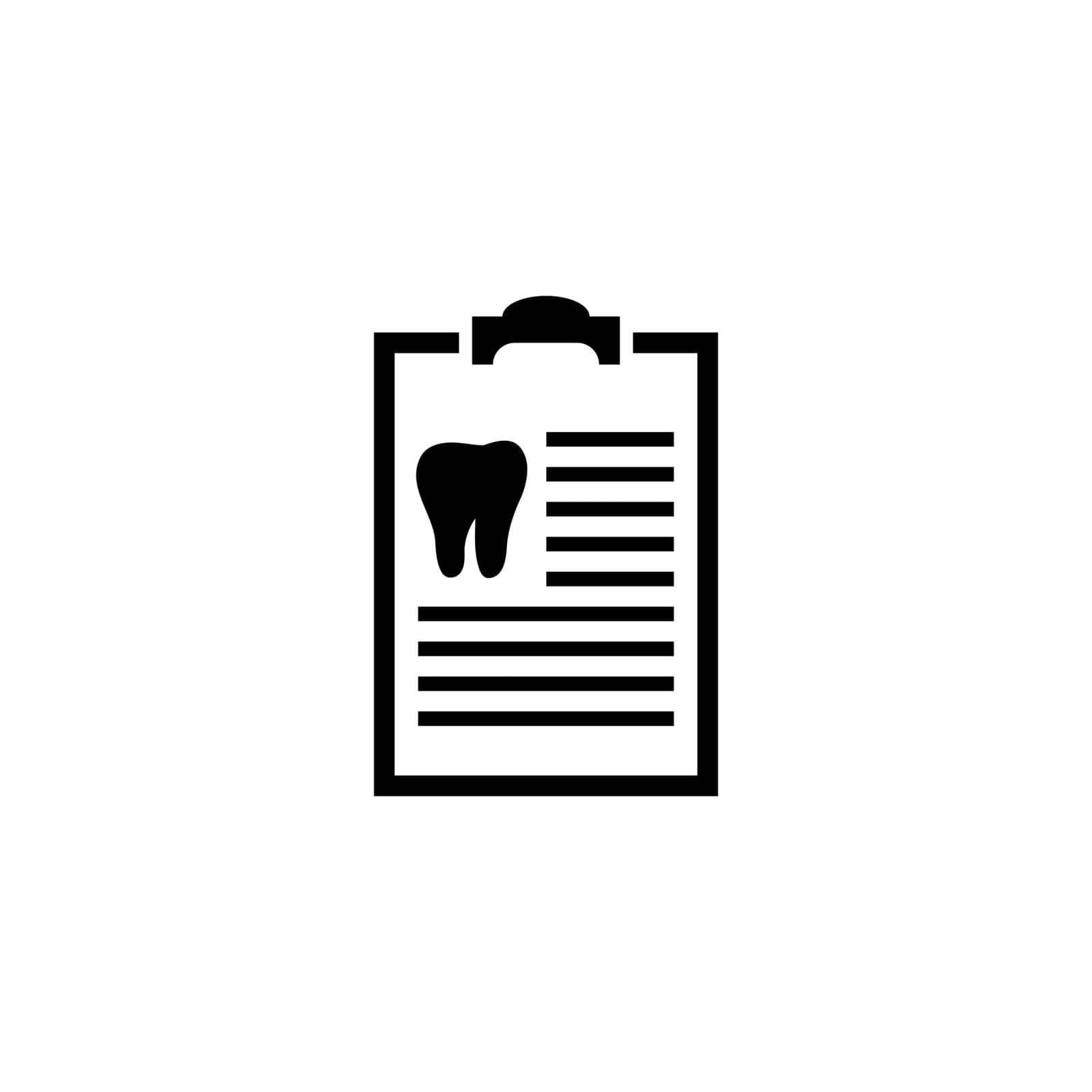 Docs Dental Checklist, Teeth Diagnostic Report. Flat Vector Icon illustration. Simple black symbol on white background. Dental Checklist Teeth Report sign design template for web and mobile UI element
