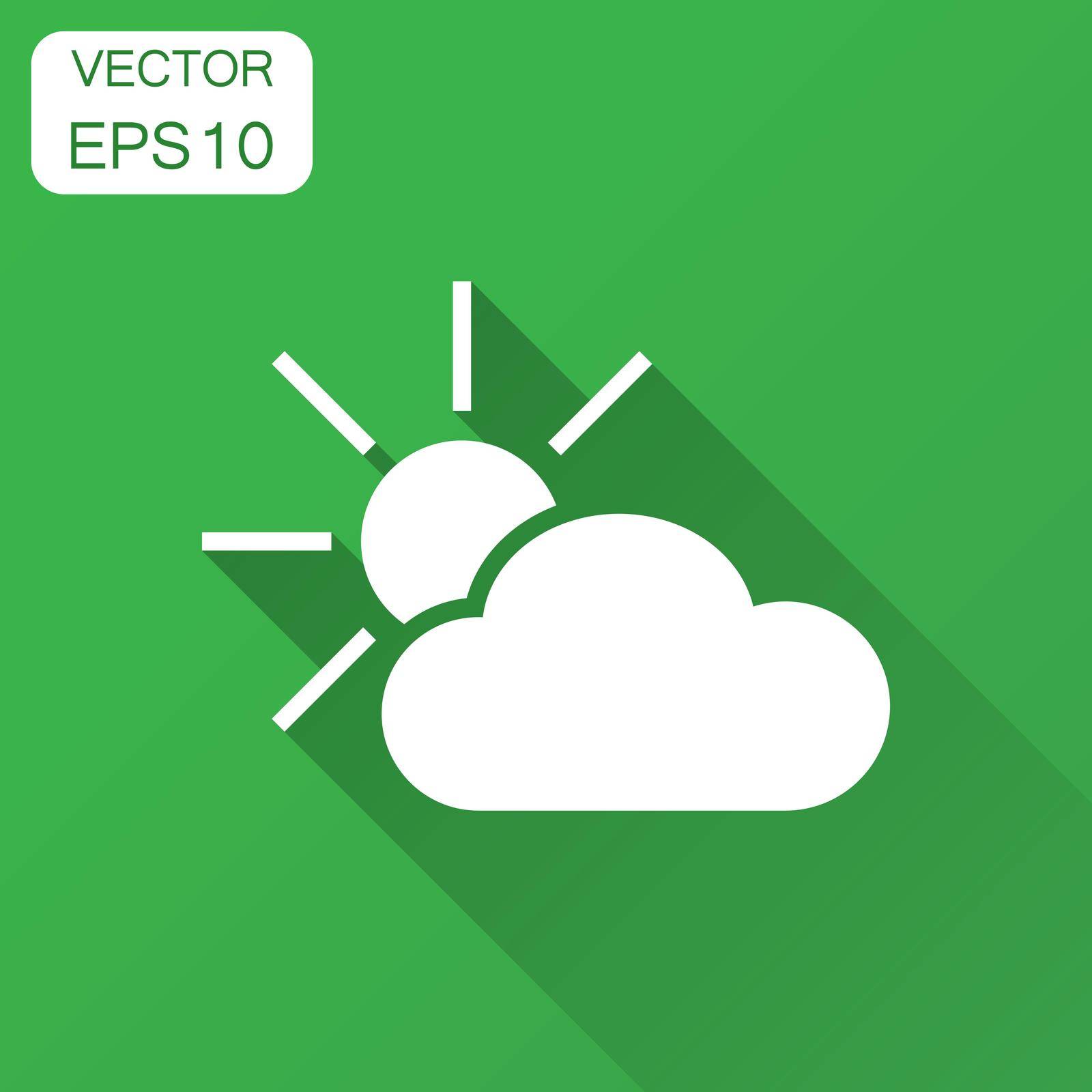 Weather forecast icon in flat style. Sun with clouds illustration with long shadow. Forecast sign concept. by LysenkoA