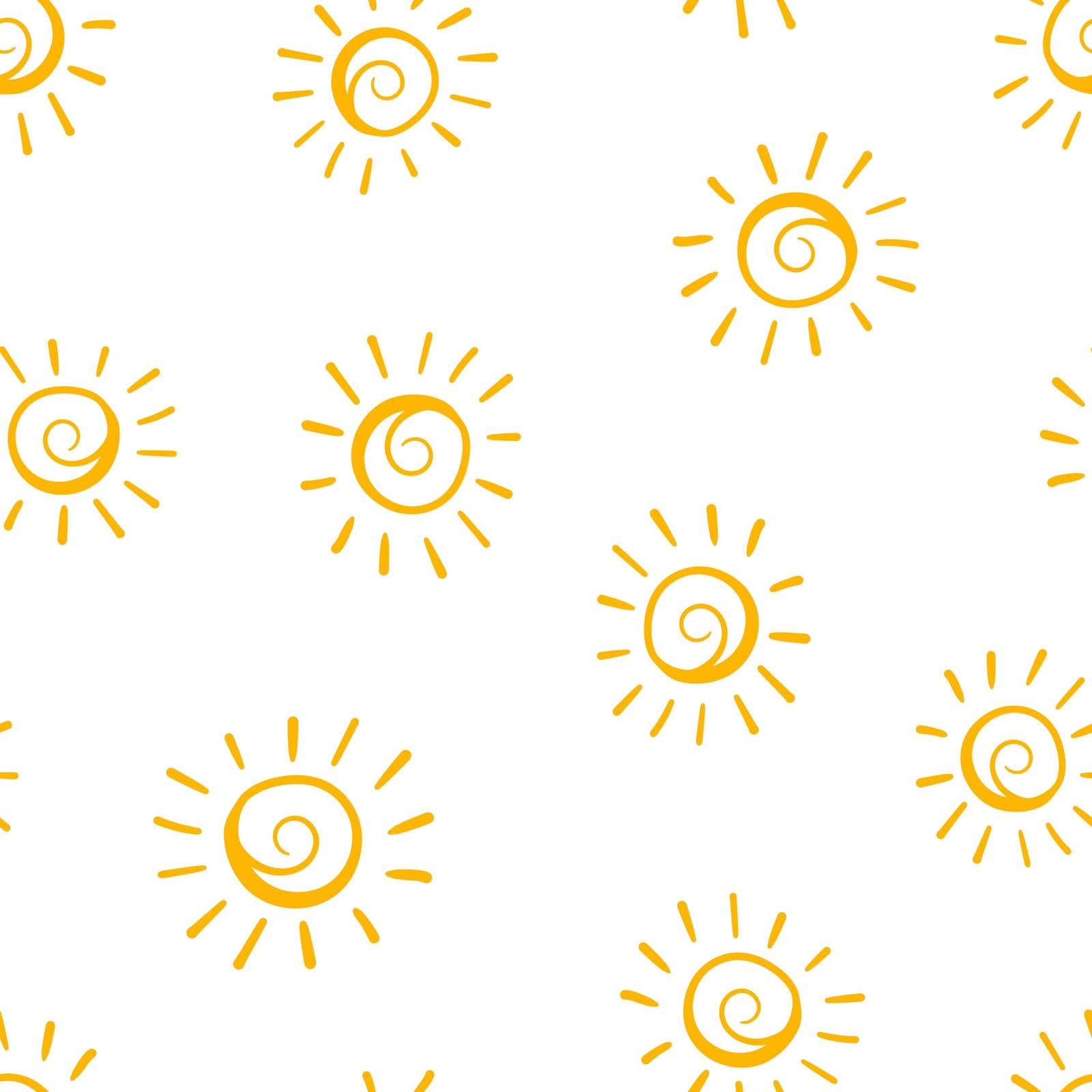 Hand drawn sun icon seamless pattern background. Business concept vector illustration. Handdrawn sunshine symbol pattern.