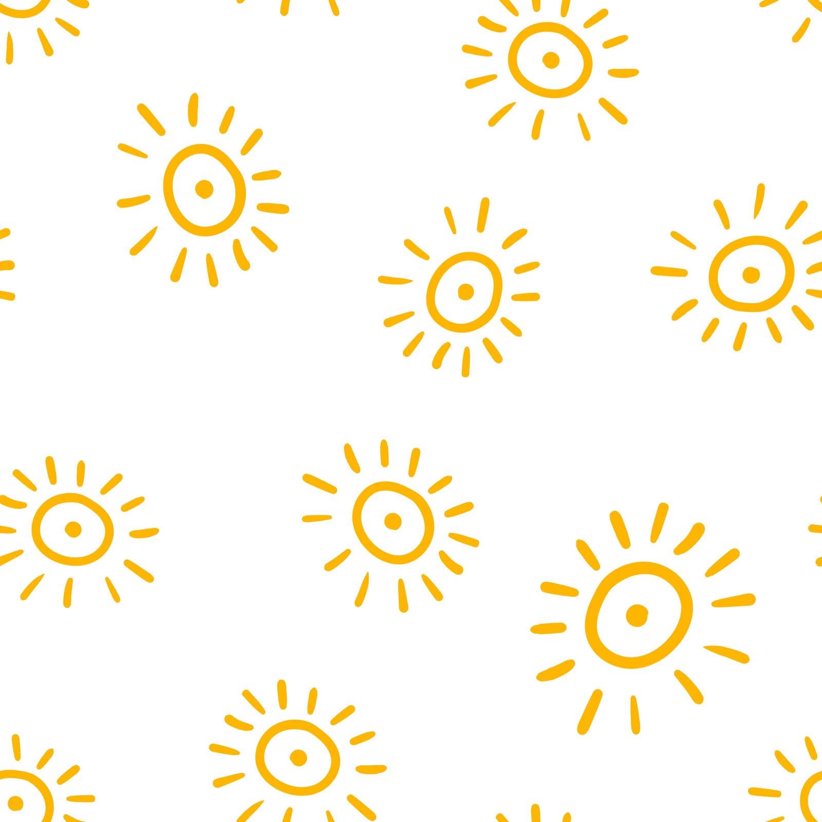 Hand drawn sun icon seamless pattern background. Business concept vector illustration. Handdrawn sunshine symbol pattern. by LysenkoA