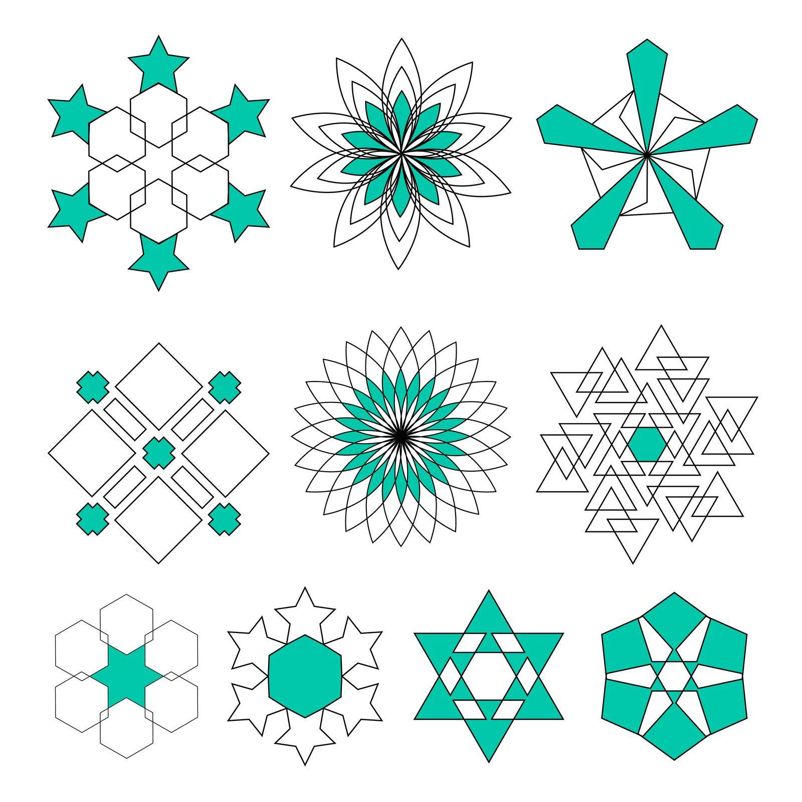 Sacred geometry symbols set in vector. Arabic pattern background