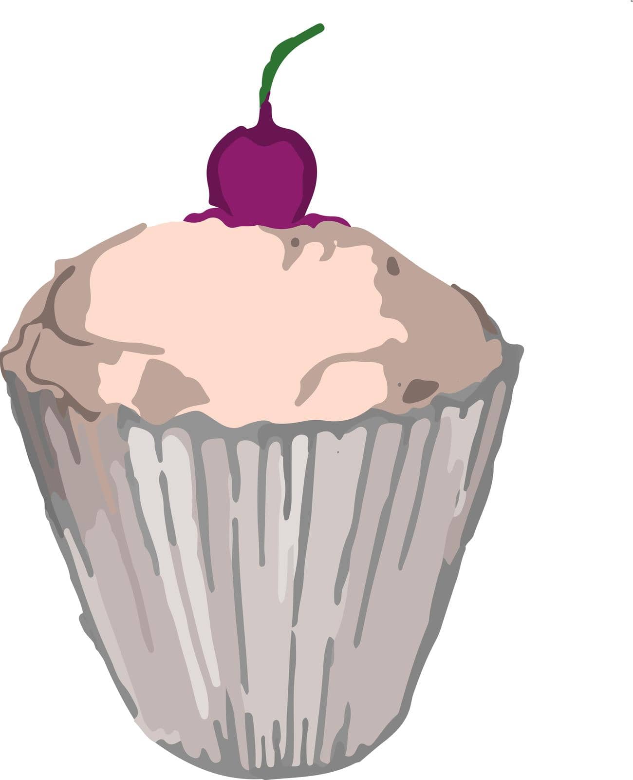 Isolated vector sweet cupcake with cream and cherry